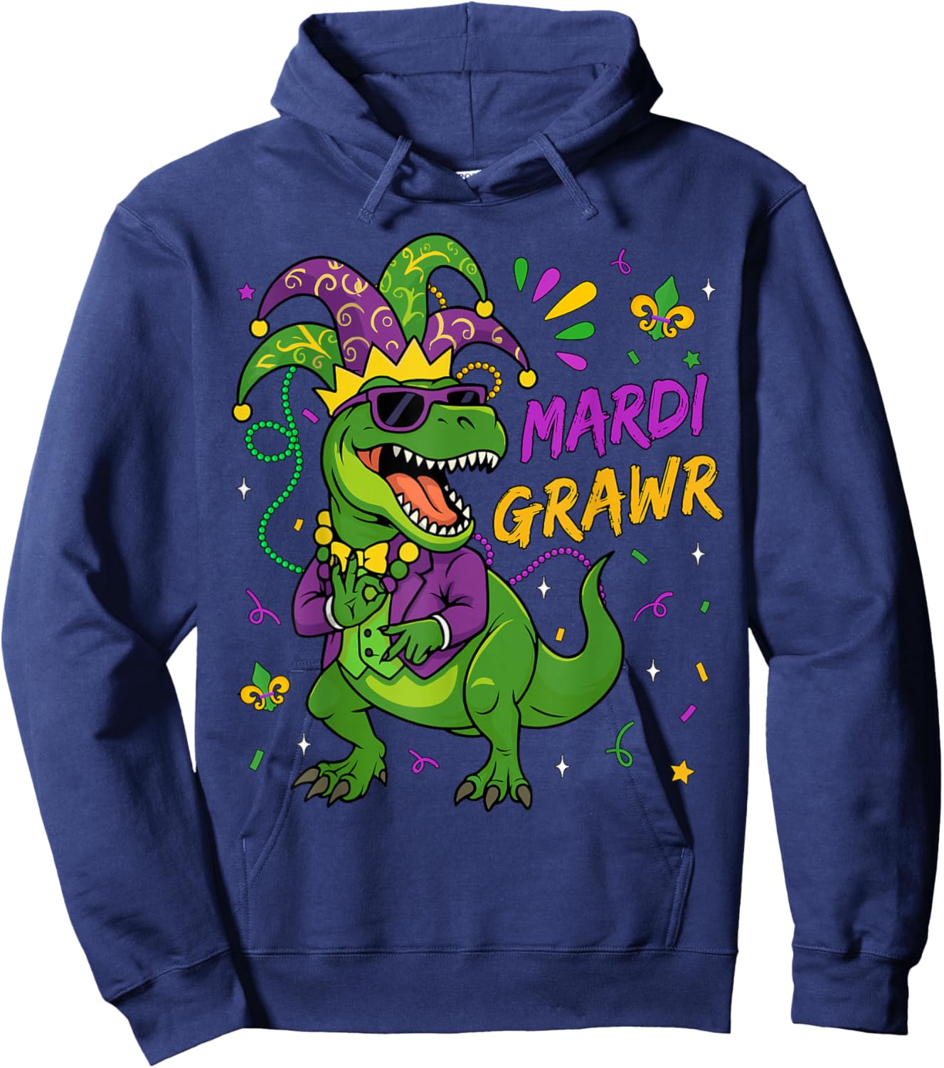 Mardi Grawr T-Rex Dino Toddler Kids Mardi Gras Boys Men Kids Hoodie - Hoodie | Navy