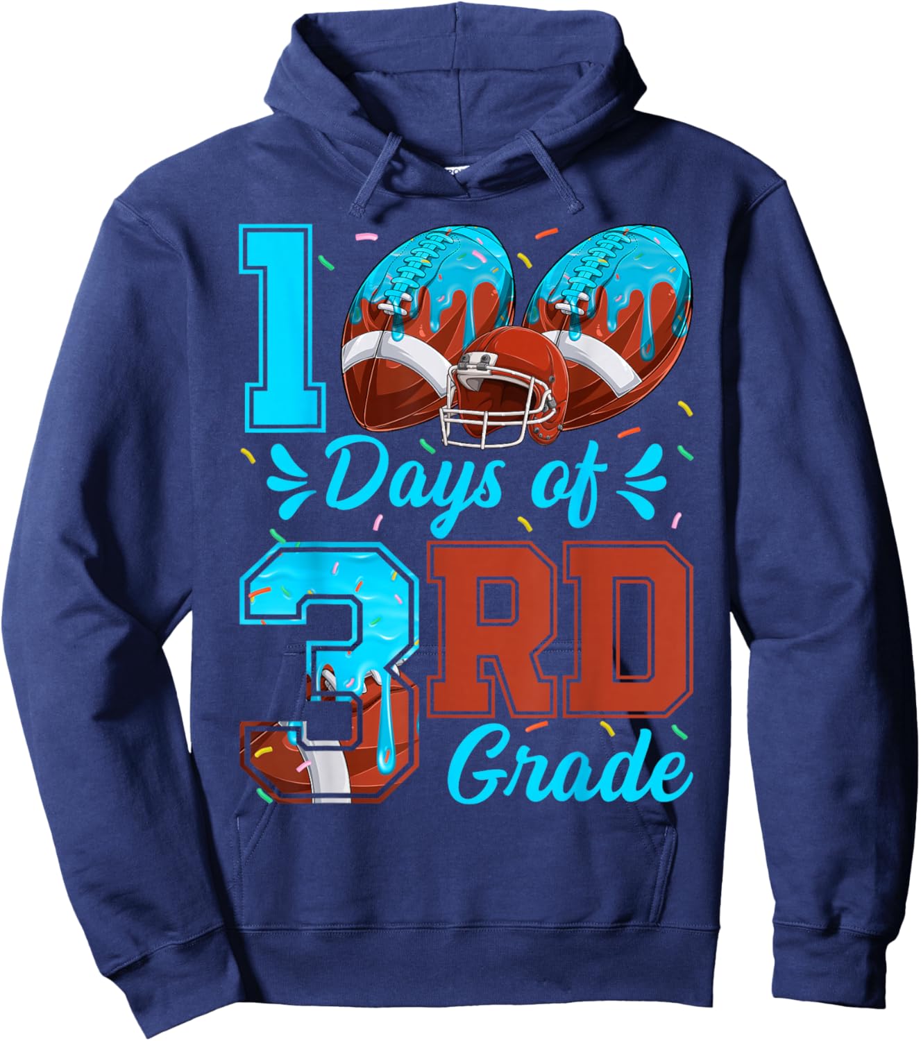 100 Days of 3rd Grade Football 100th Day of School Boys Kids Hoodie - Hoodie | Navy