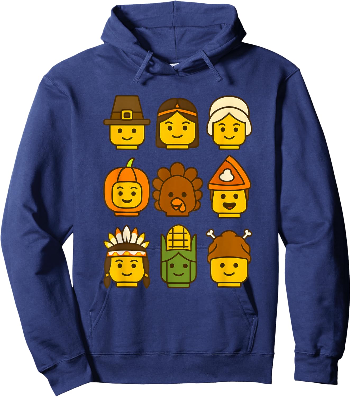 Thanksgiving Building Brick Turkey Boys Kids Toddler Youth Hoodie - Hoodie | Navy
