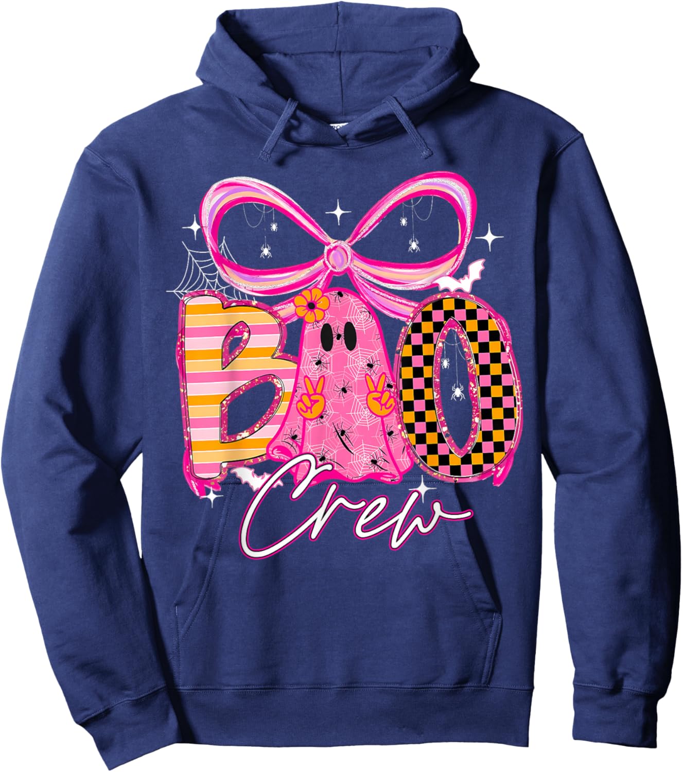 Boo Crew Cute Coquette Bow Ghost Halloween Women Kids Hoodie - Hoodie | Navy