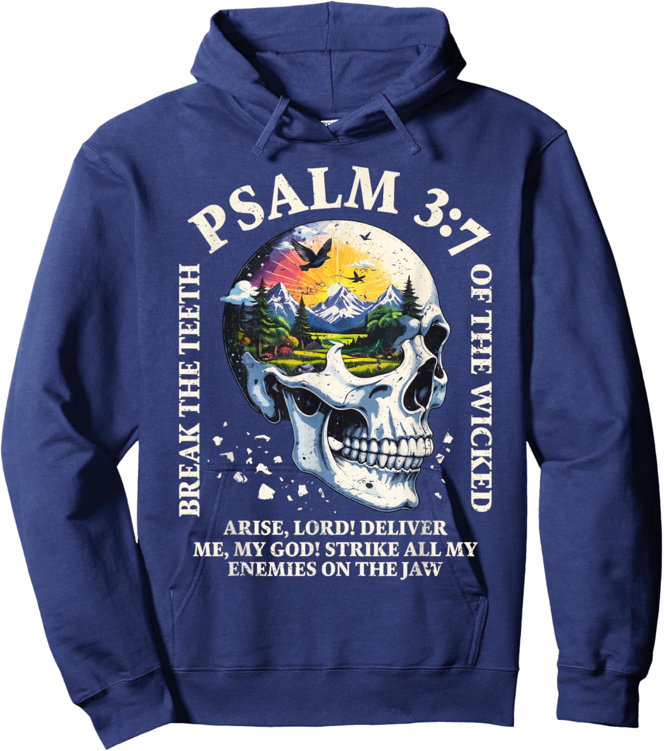 Psalm 3:7 Sunset Skull Christian Faith Religious Bible Verse Hoodie - Hoodie | Navy