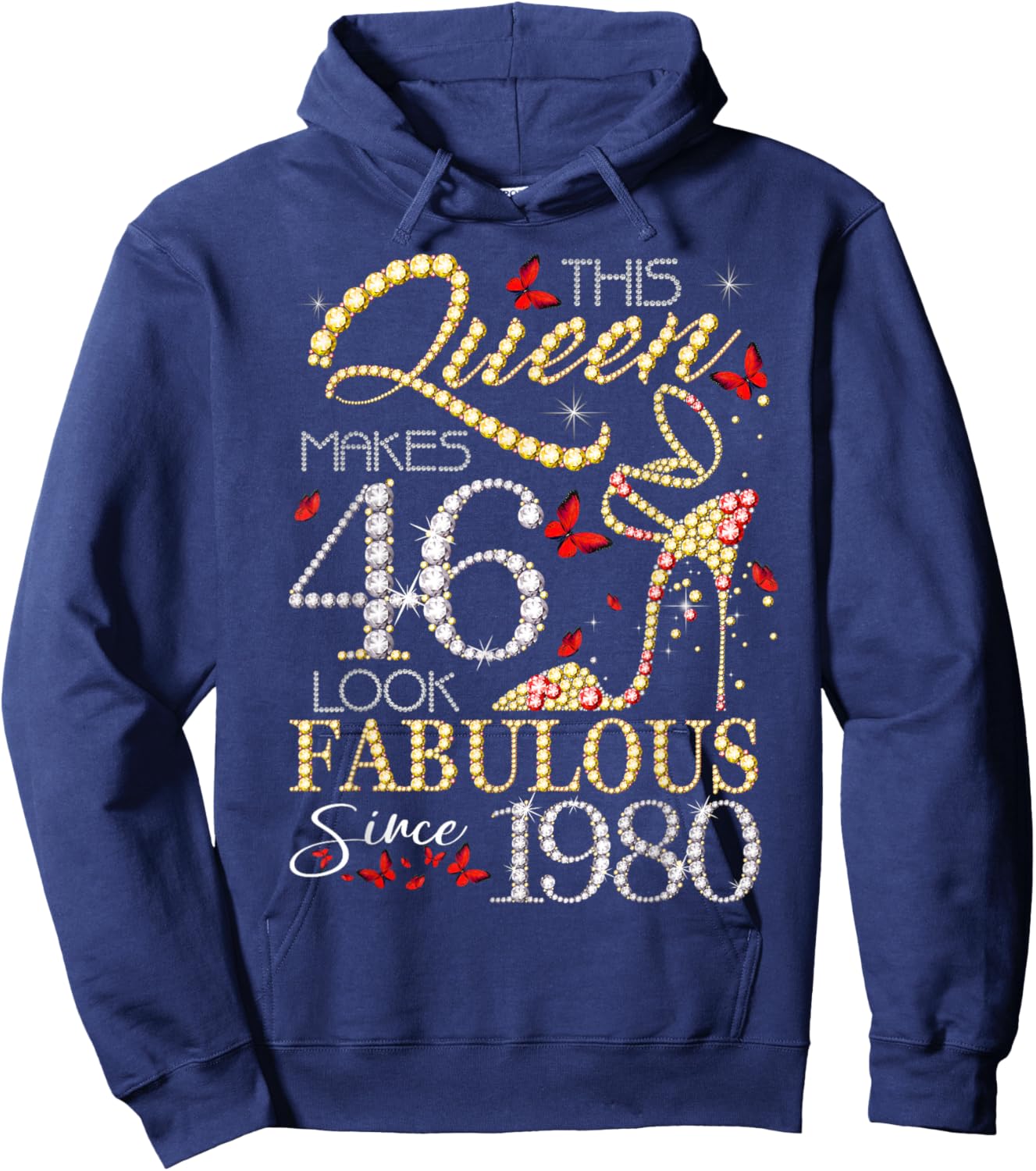 This Queen 46 Fabulous Since 1980 46th Birthday Women Girls Hoodie - Hoodie | Navy