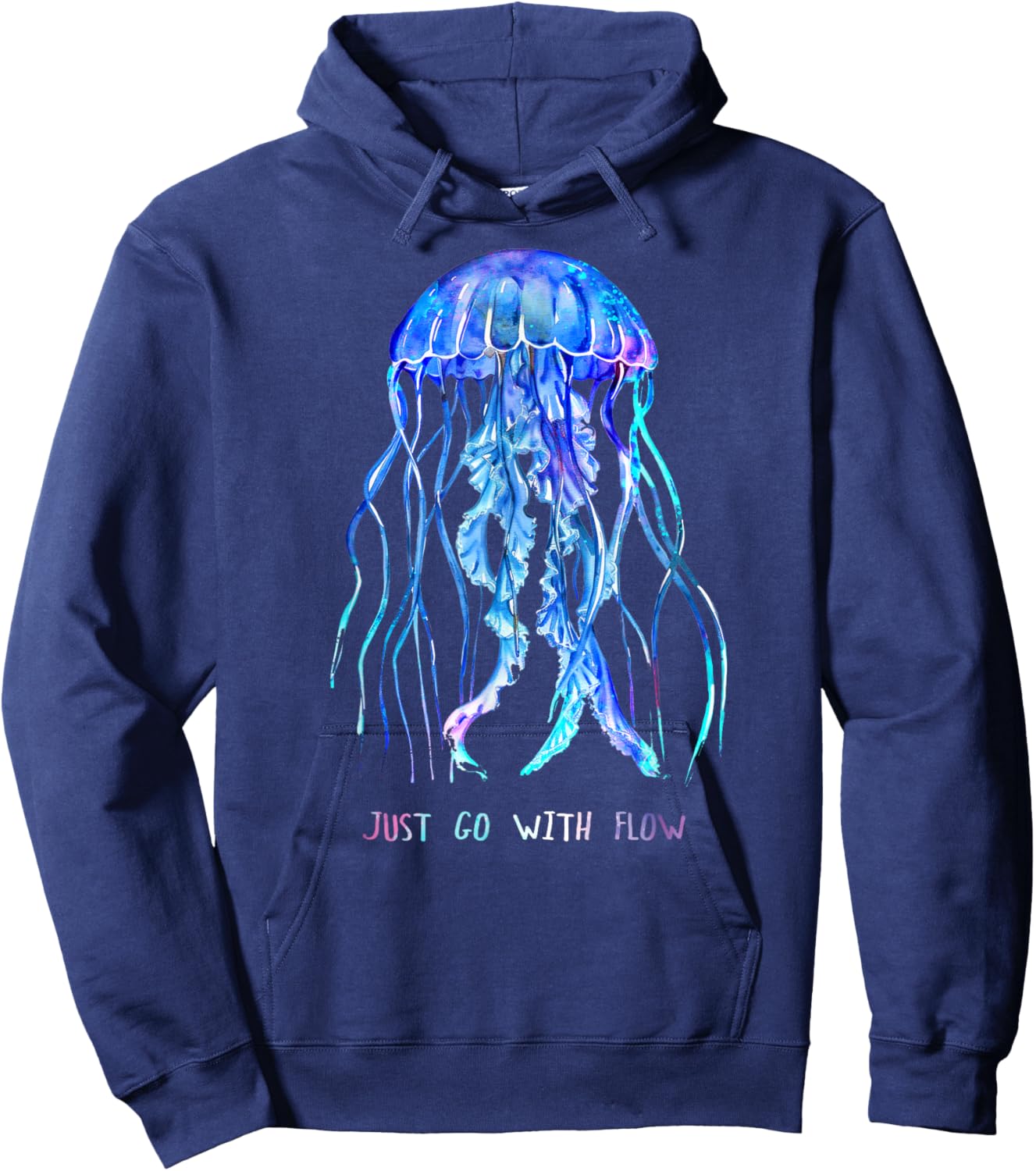 Awesome Cute Underwater Fish Sea Just Go with Flow Jellyfish Hoodie - Hoodie | Navy