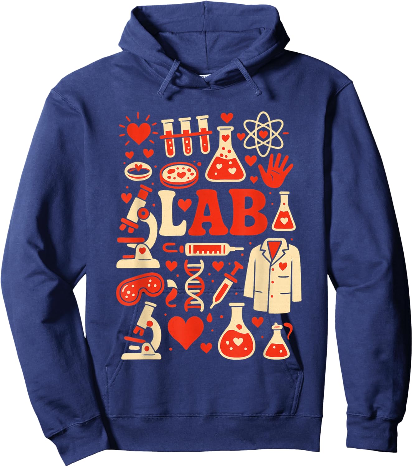 Retro Groovy Valentines Lab Tech Medical Laboratory Science Hoodie - Hoodie | Navy