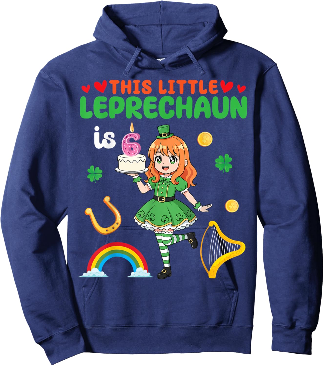 This Little Leprechaun is 6th Birthday St Patrick's Day Girl Hoodie - Hoodie | Navy