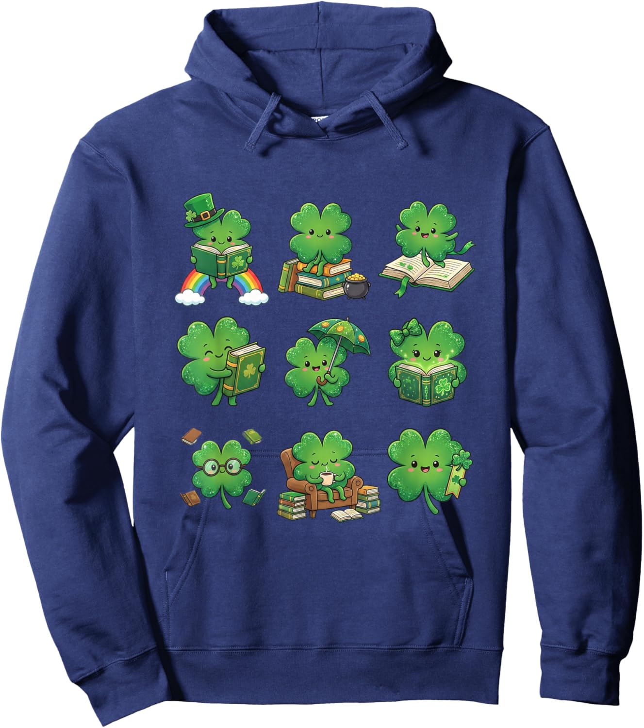 Cute Shamrock Reading St Patricks Day Teacher Book Lovers Hoodie - Hoodie | Navy
