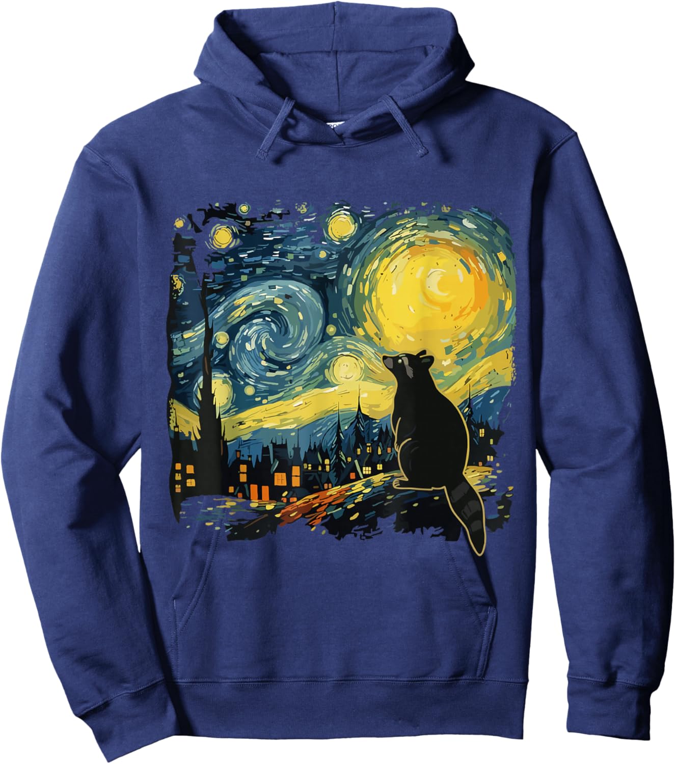 Starry Night Raccoon Van Gogh Art Funny Animal Men Kids Hoodie - Hoodie | Navy