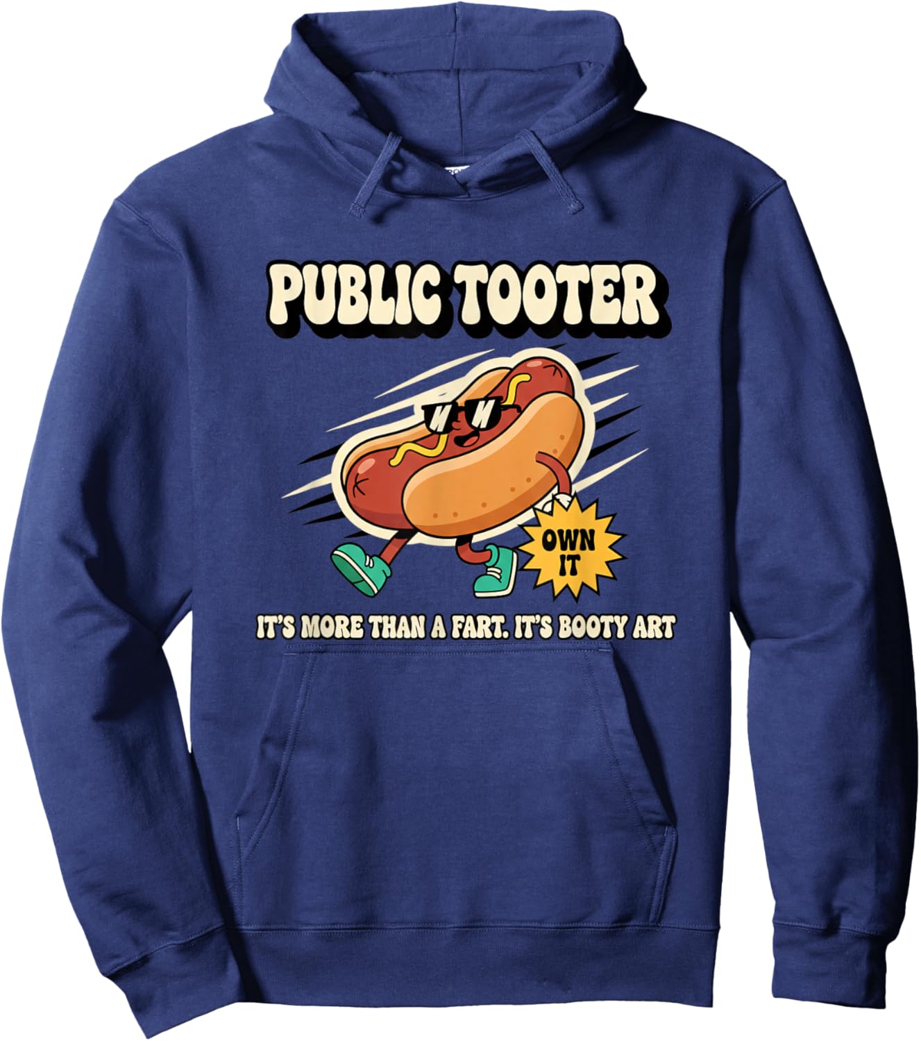 Public Tooter Funny Hot Dog Cartoon Kids Novelty Fart Humor Hoodie - Hoodie | Navy