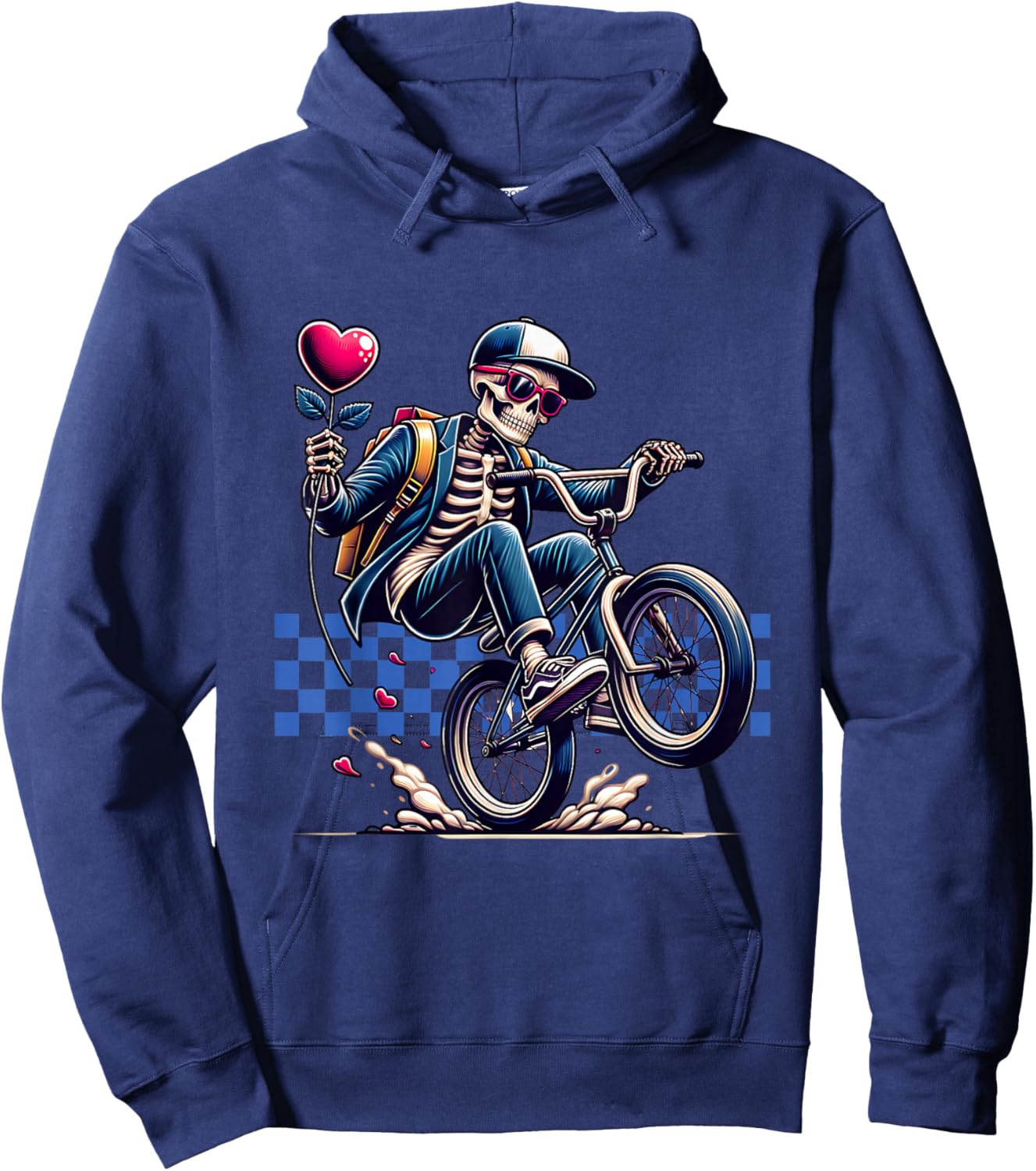 Valentine Boy Skeleton Riding a BMX Bike - Valentine Party Hoodie - Hoodie | Navy