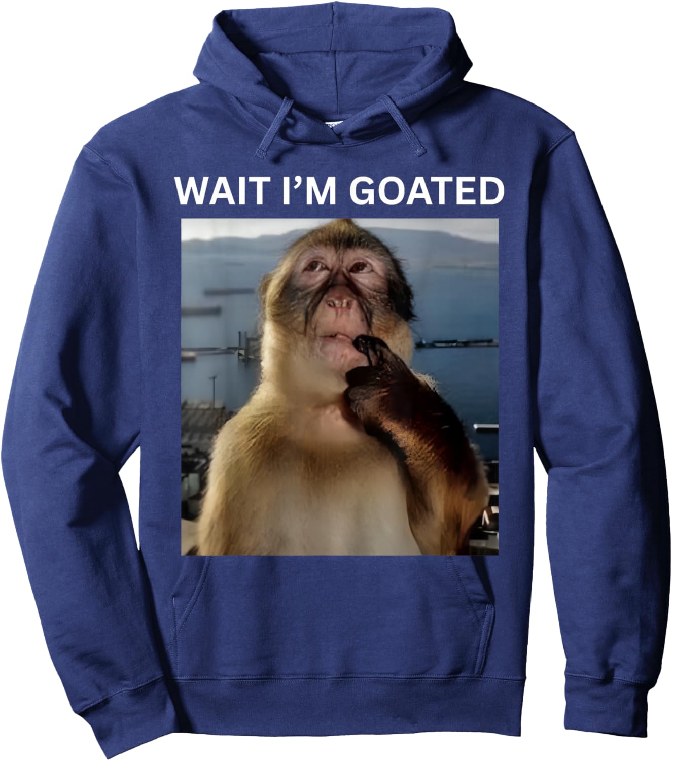 Wait I'm Goated Funny Thinking Monkey Meme Brainrot Memes Hoodie - Hoodie | Navy