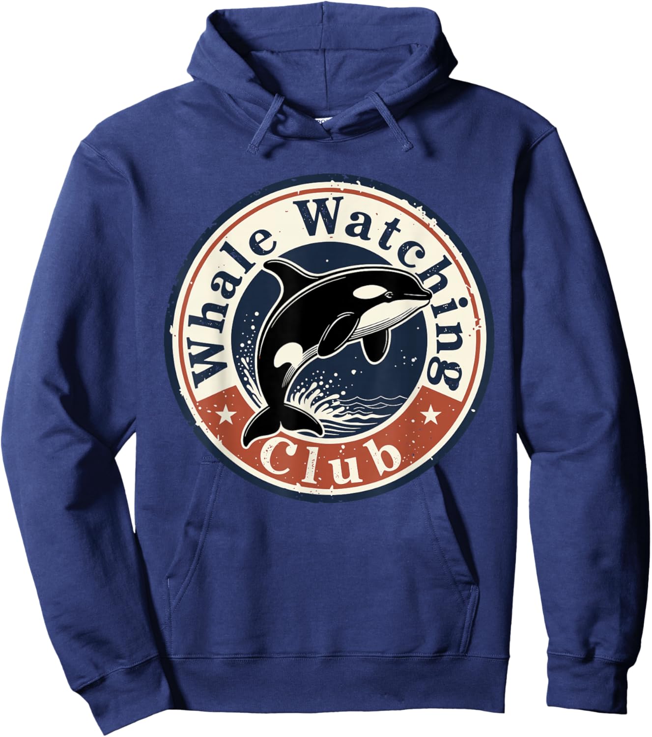 Whale Watching Club Vintage Orca Badge Retro Ocean Nature Hoodie - Hoodie | Navy