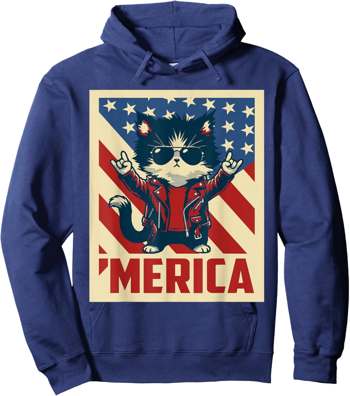 USA Flag Cat 4th of July Men Women Kids Funny Patriotic Hoodie - Hoodie | Navy