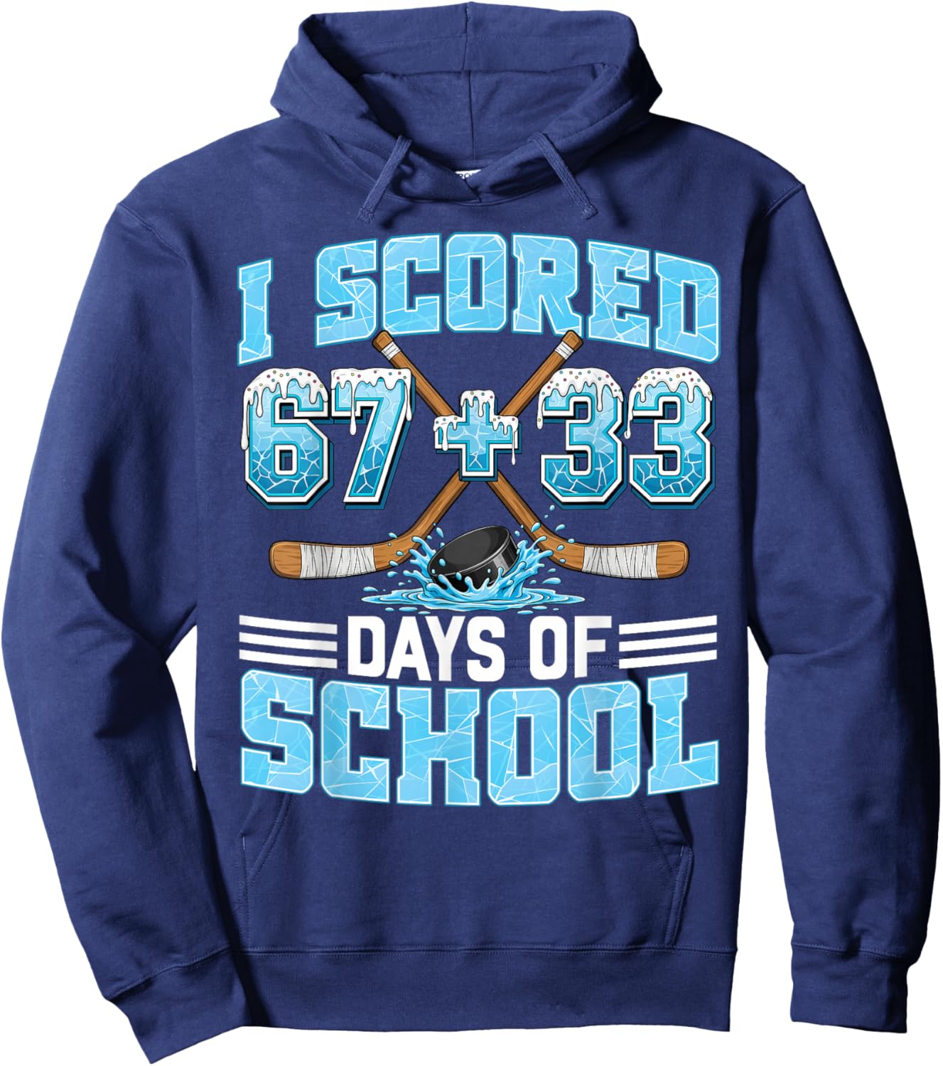 100 Days of School Hockey Drip Boy 100th Day of School 67+33 Hoodie - Hoodie | Navy