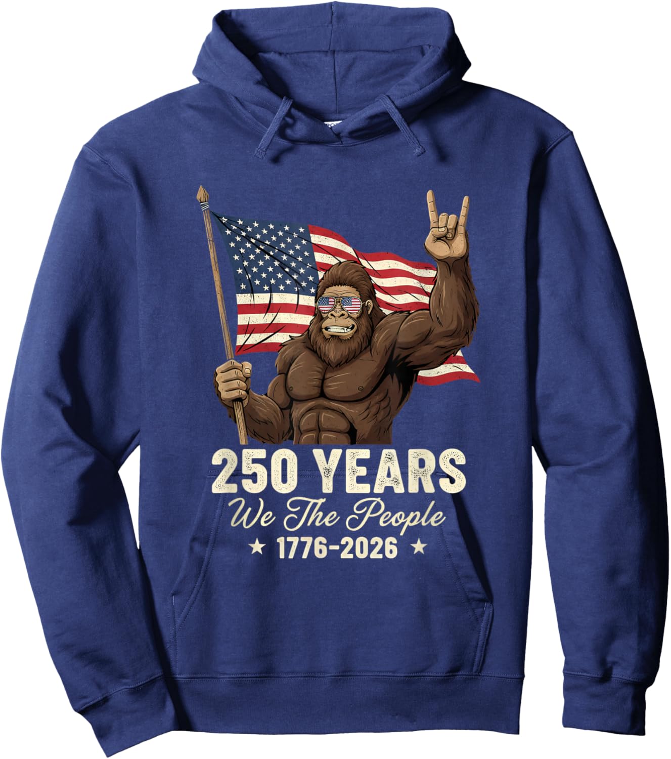 Bigfoot Sasquatch Flag 250 Years 1776-2026 250th Birthday Hoodie - Hoodie | Navy