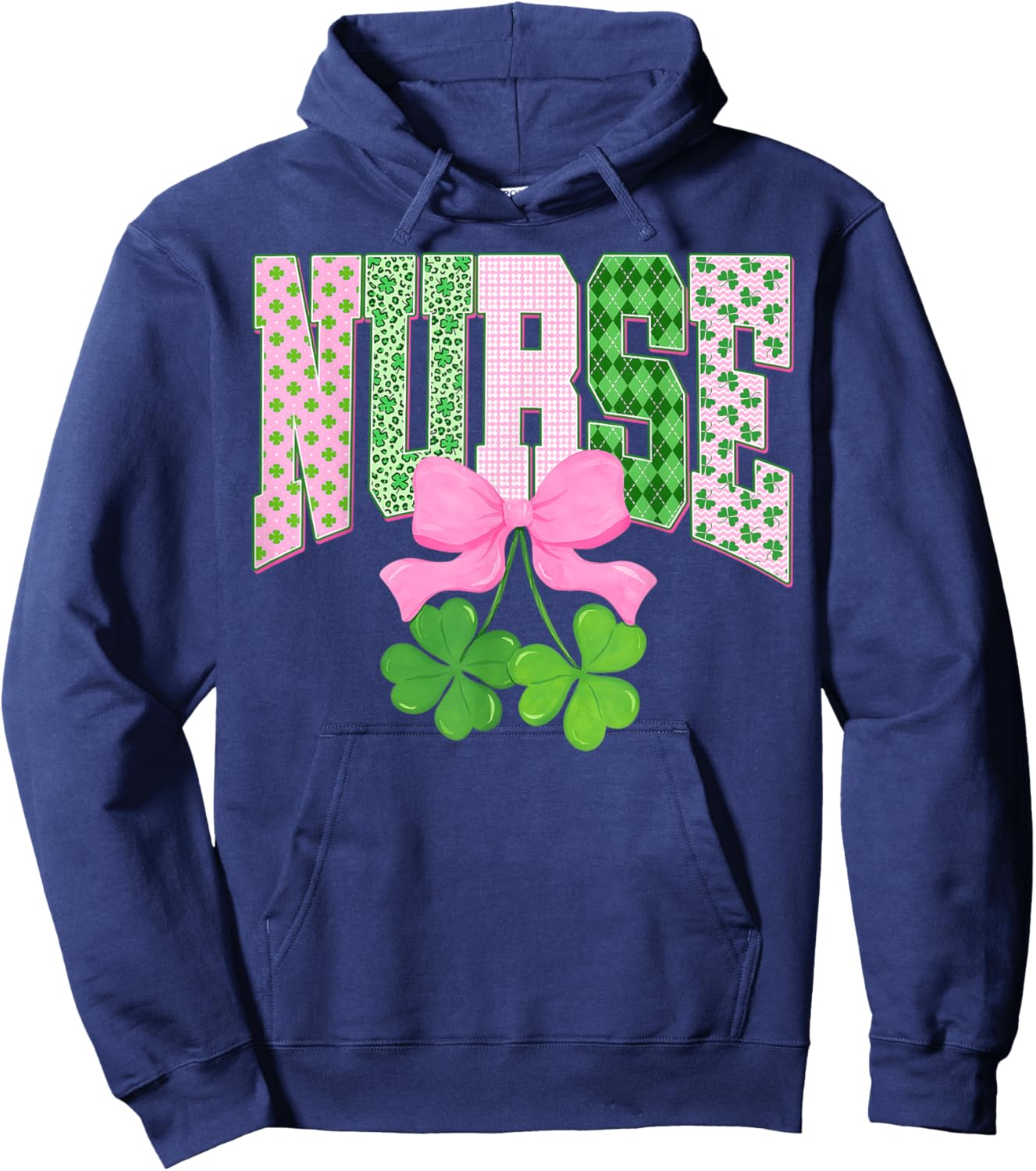 Lucky Shamrock St Patrick's Day Nurse Coquette Bow Hoodie - Hoodie | Navy