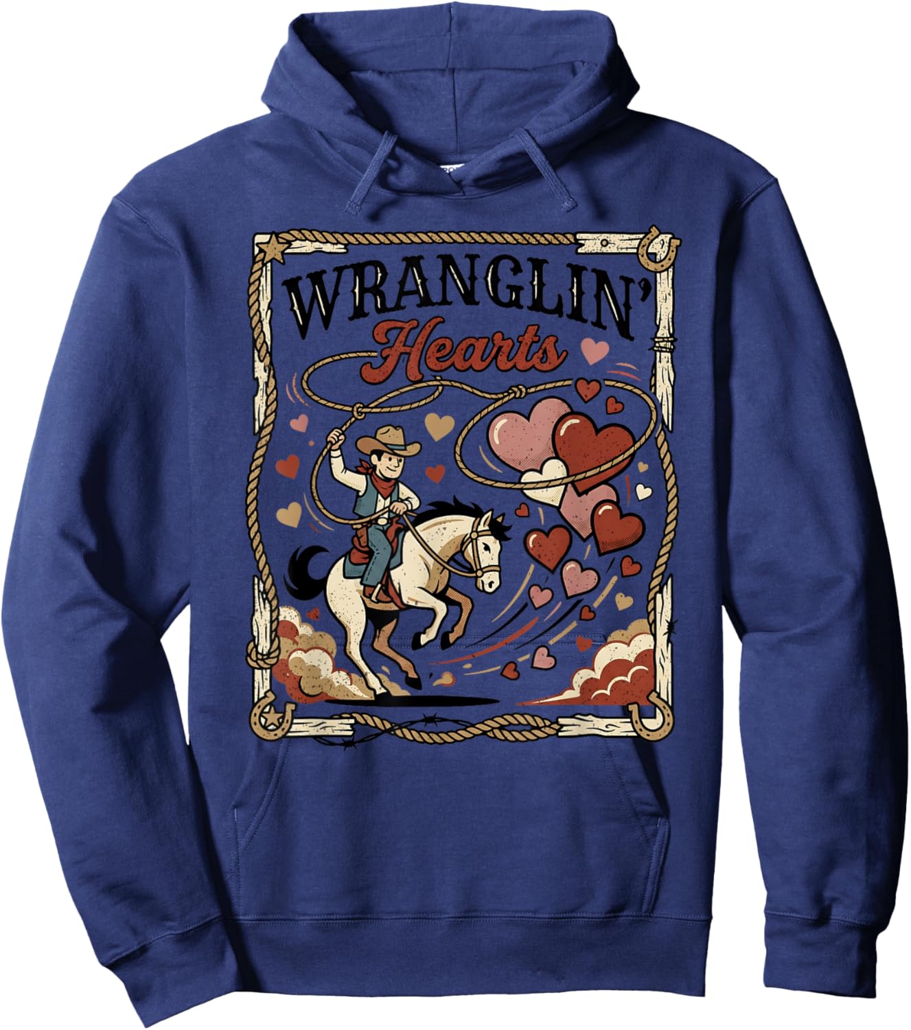 Wranglin Hearts Cowboy Western Valentine Boy Country Design Hoodie - Hoodie | Navy