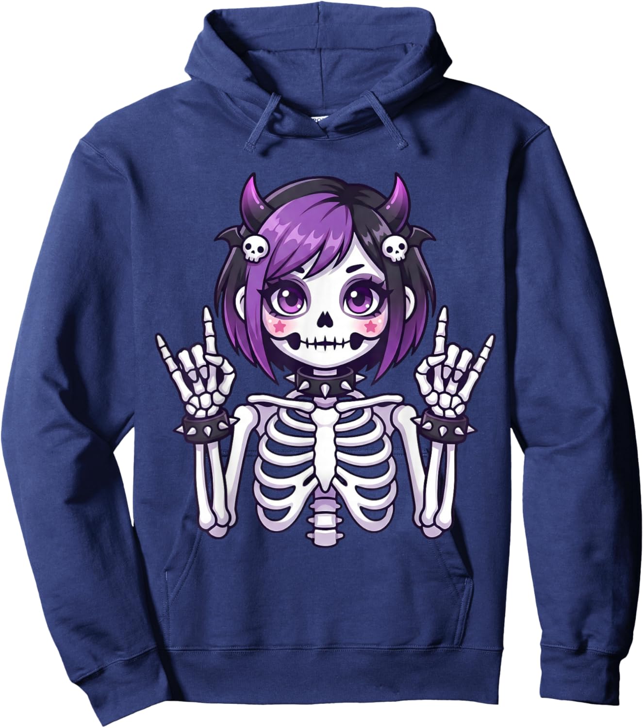 Cute Kawaii Goth Girl Skeleton Punk-Goth Alternative Apparel Hoodie - Hoodie | Navy