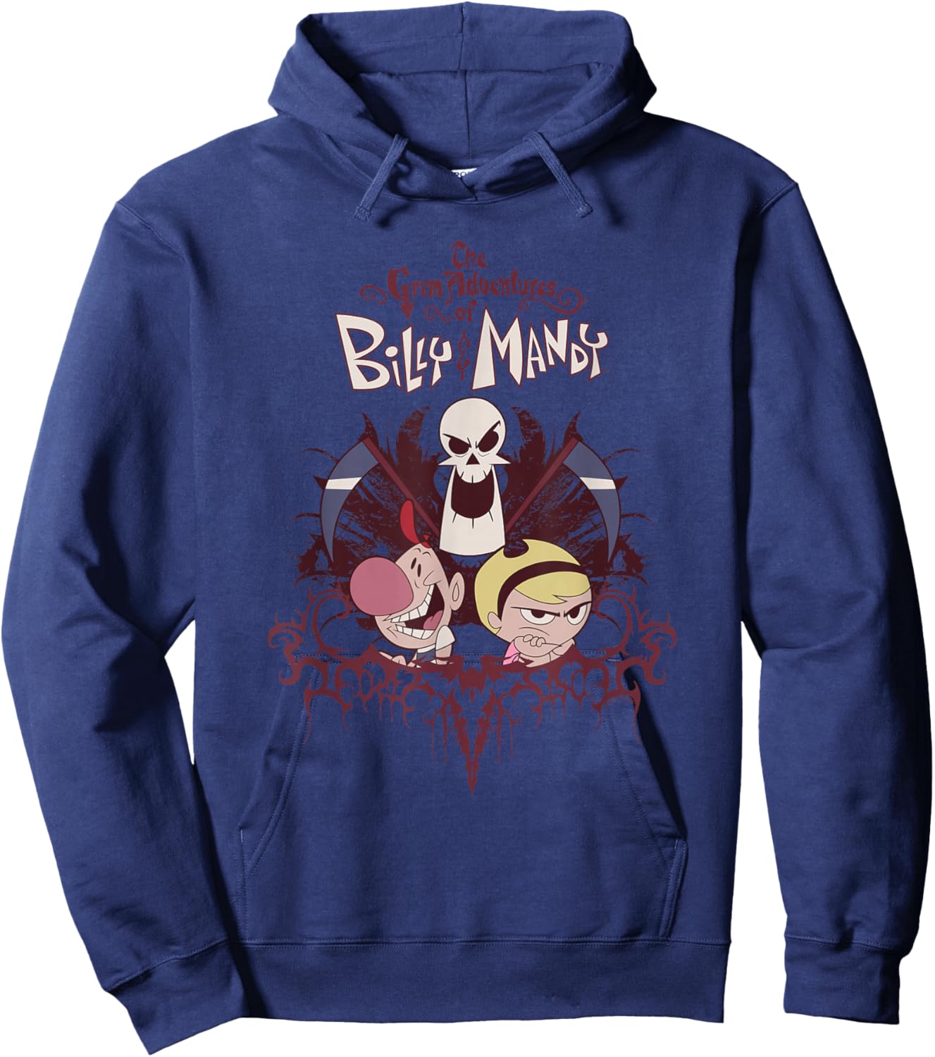 Grim Adventures Retro Gothic Characters with Logo Cartoon Hoodie - Hoodie | Navy