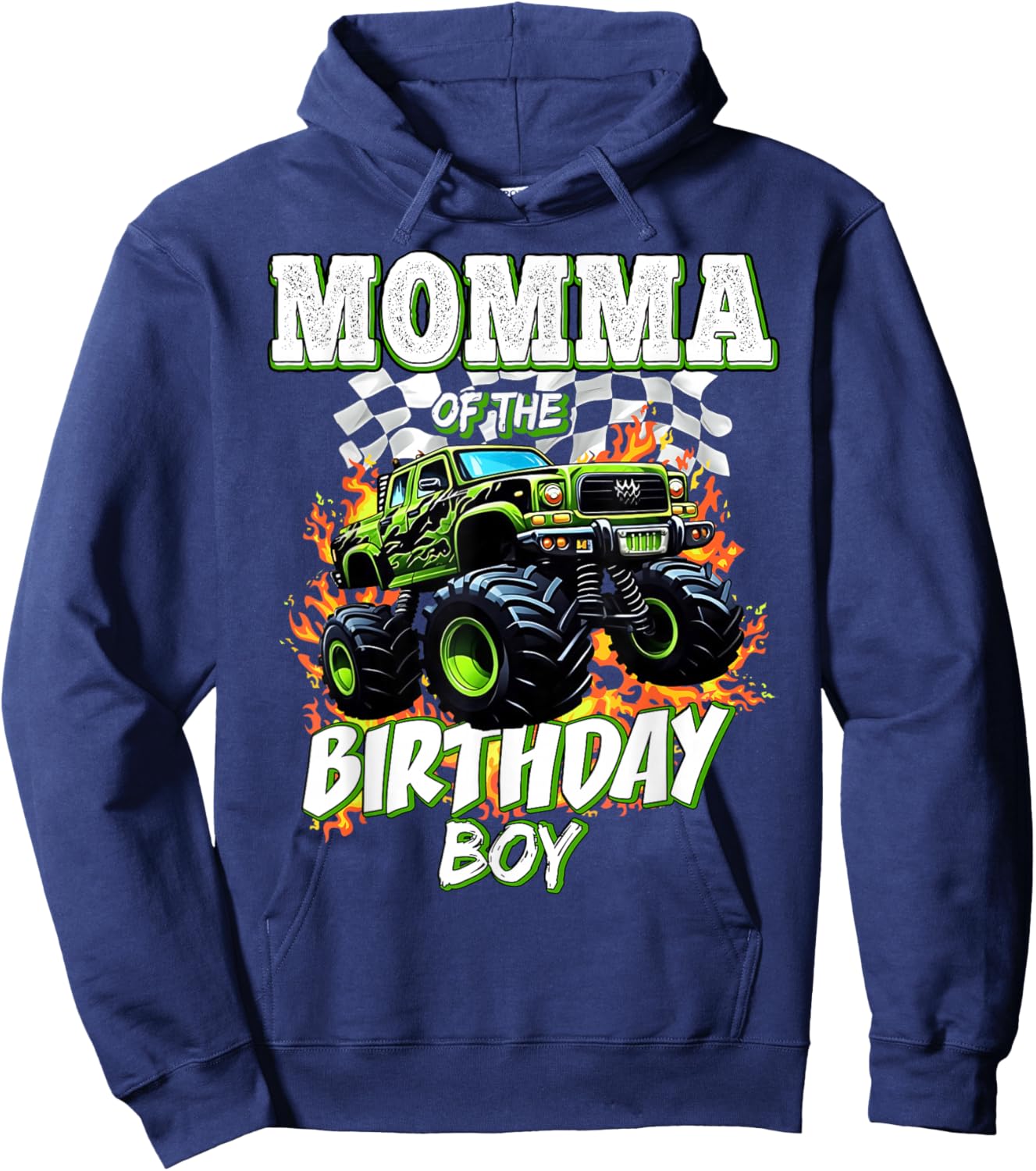 Momma of The Birthday Boy Monster Truck Birthday Kids Hoodie - Hoodie | Navy