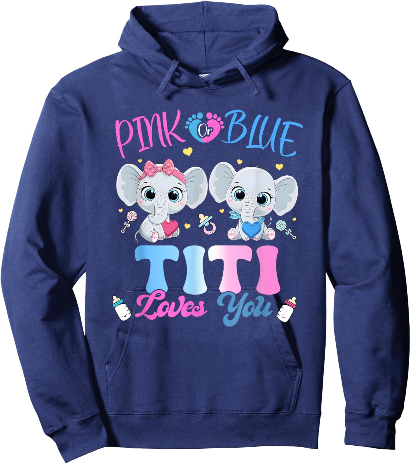 Pink or Blue Titi Loves You Gender Reveal Elephant Hoodie - Hoodie | Navy