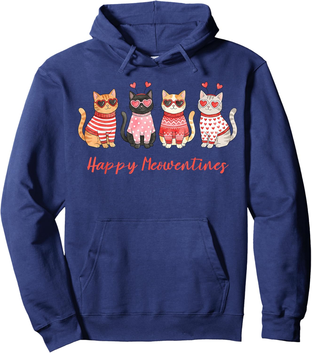 Happy Meowentines Cute Cats Funny Valentines Day Hoodie - Hoodie | Navy