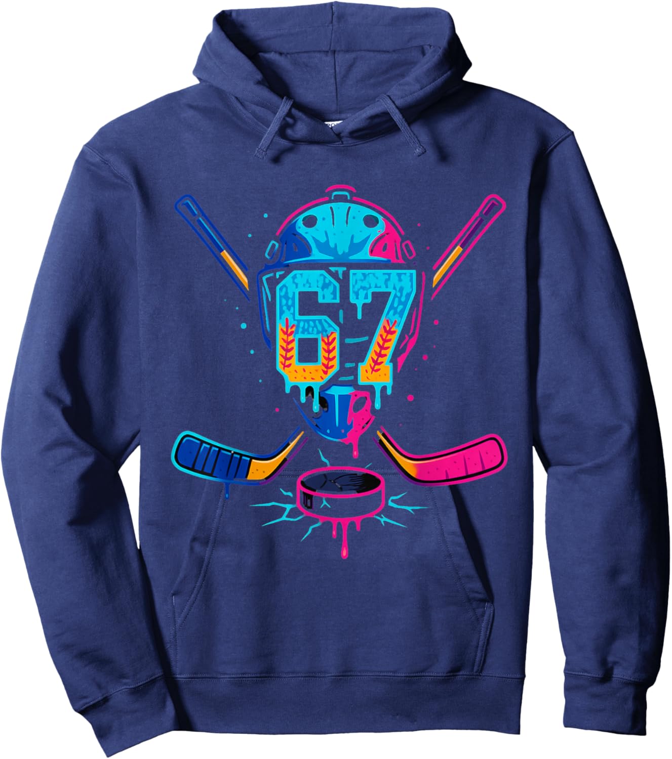 Hockey Ice Cream Drip Number 67 Player 67th Birthday Hoodie - Hoodie | Navy