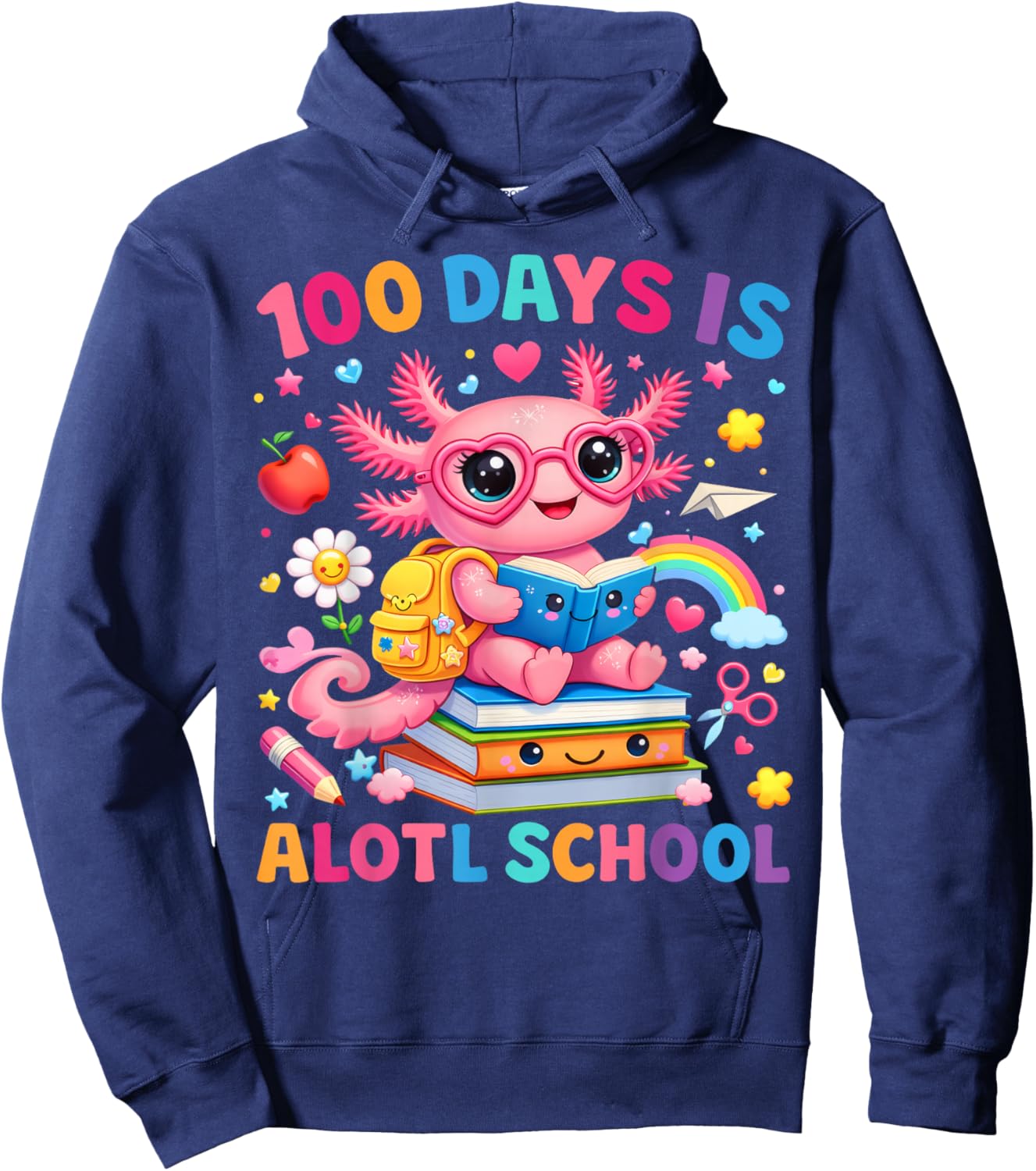 100 Days of School Cute 100 Days is Alotl School Axolotl Kid Hoodie - Hoodie | Navy