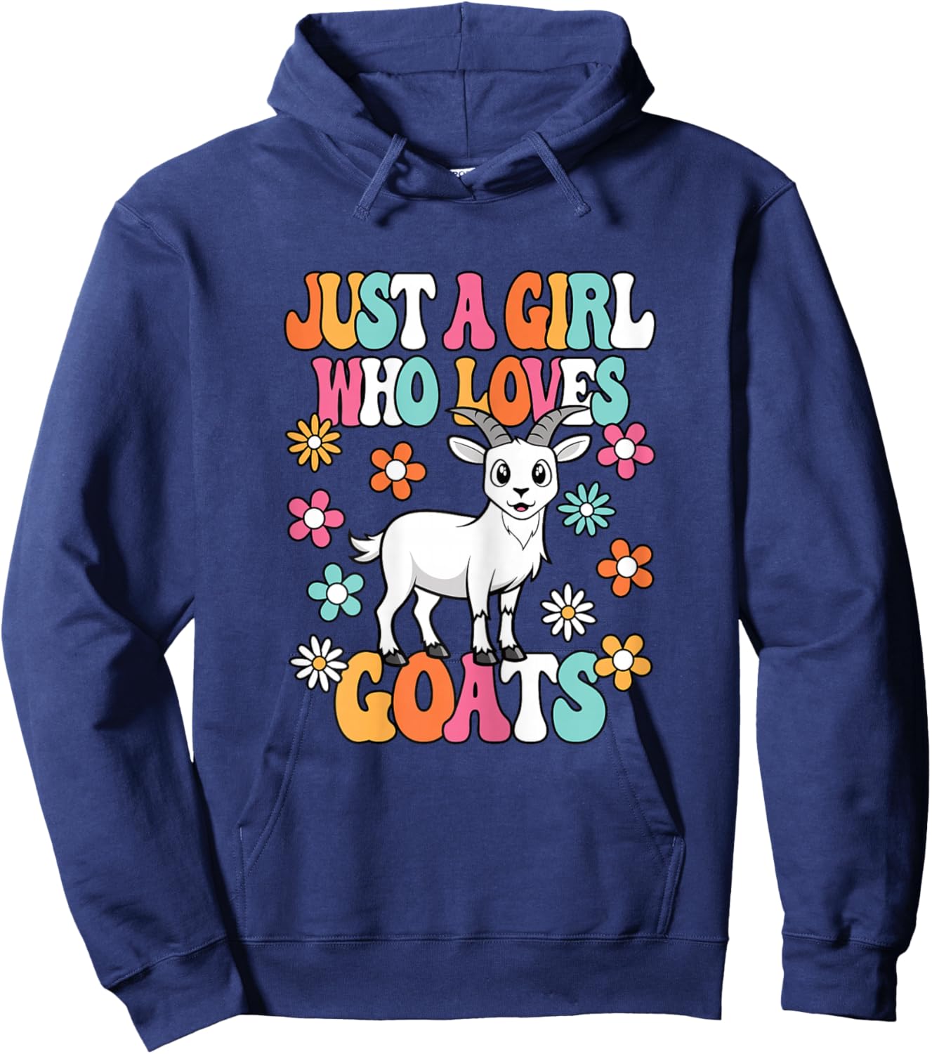 Just A Girl Who Loves Goats Cute Groovy Goat Farmer Kids Hoodie - Hoodie | Navy