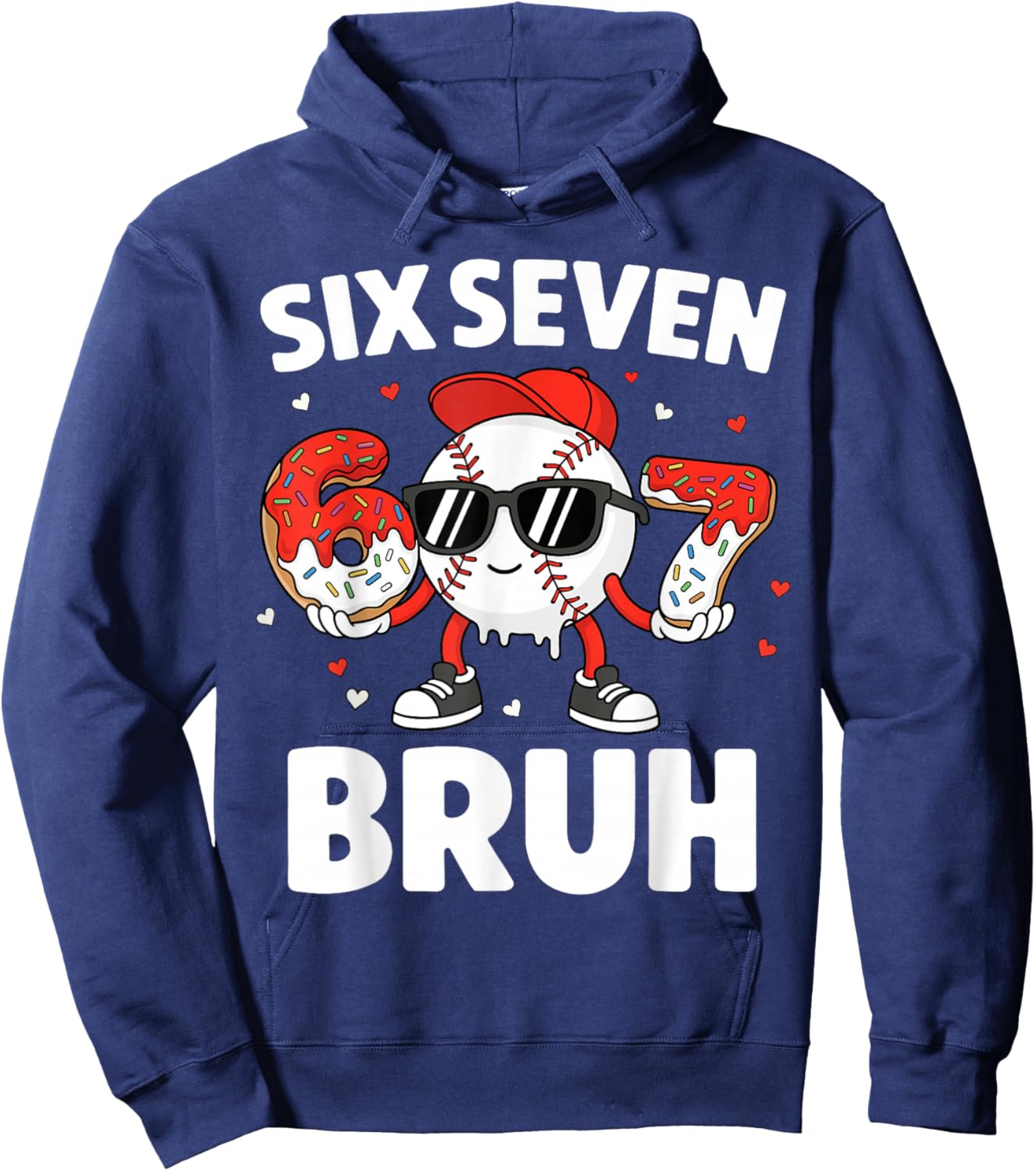 Six Seven Bruh Valentines Baseball Kids 67 Valentine Boys Hoodie - Hoodie | Navy