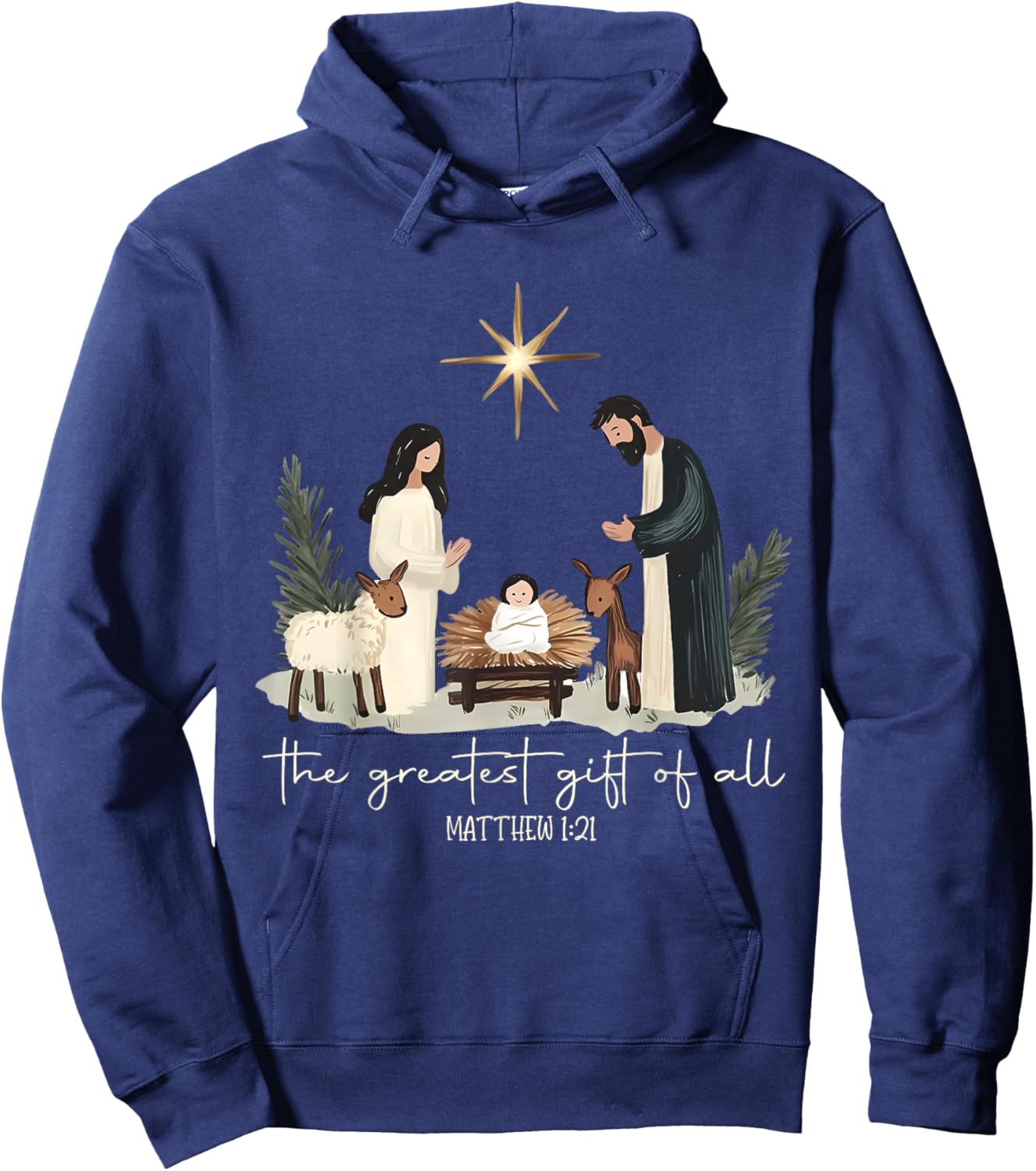 Retro The Greatest Gift of All Jesus Nativity Christian Xmas Hoodie - Hoodie | Navy