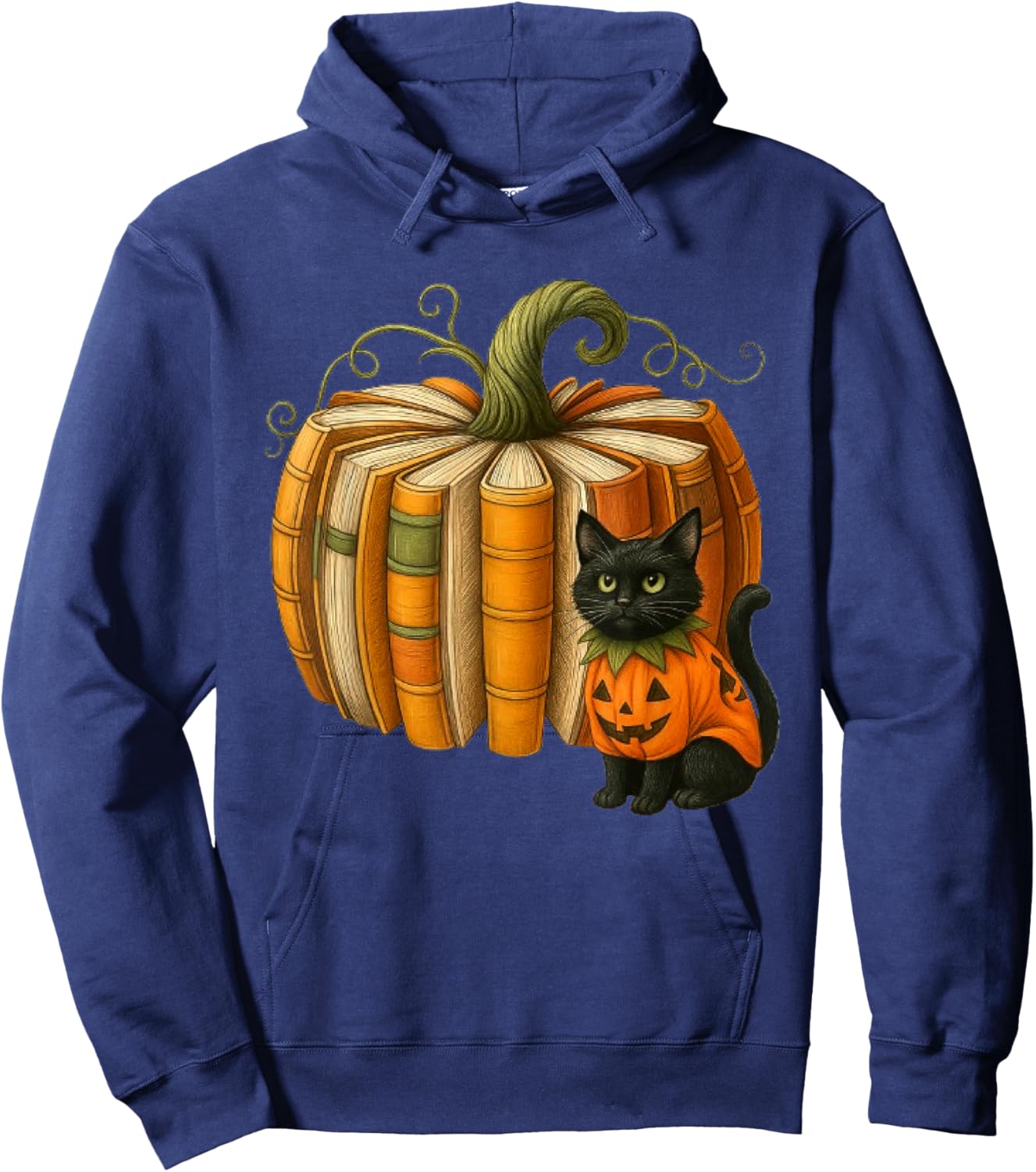 Cute Halloween Black Cat Wizard with Books Pumpkin Halloween Hoodie - Hoodie | Navy