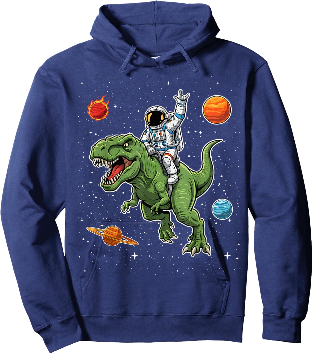 Astronaut Riding T-Rex Dinosaur in Space Funny Boys Kids Men Hoodie - Hoodie | Navy