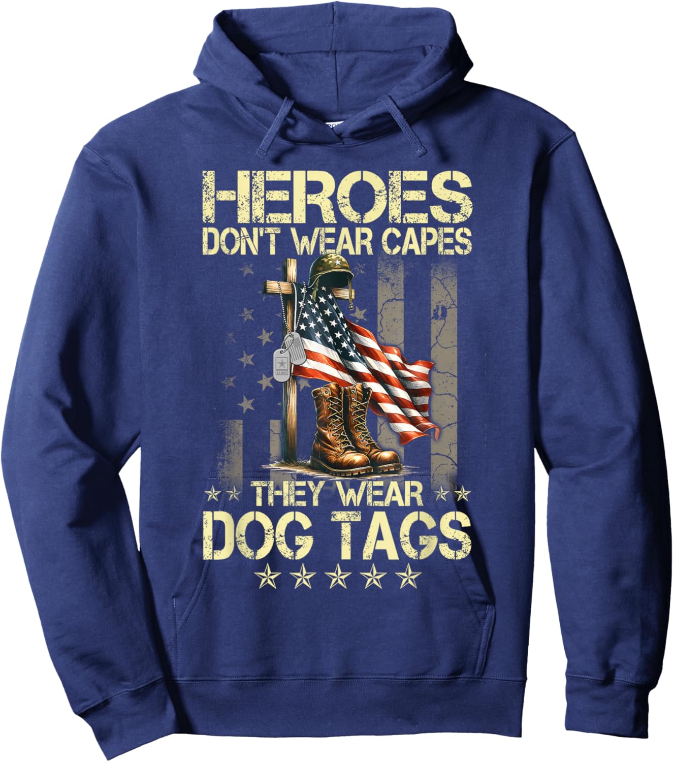 Heroes Don't Wear Capes They Wear Dog Tags Combat Boots Vet Hoodie - Hoodie | Navy