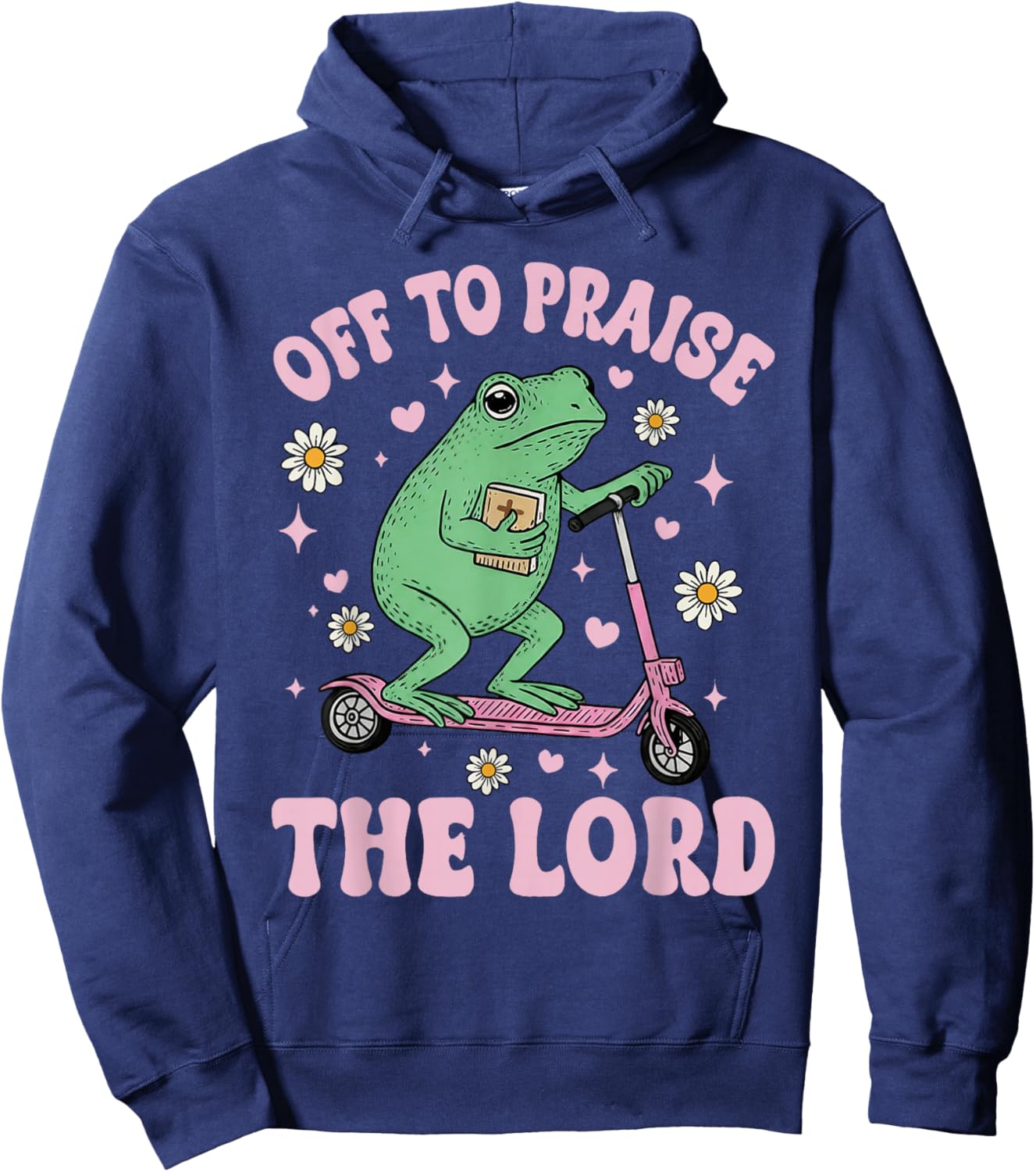 Frog Off to Praise The Lord Christian Scooter Frog Jesus Hoodie - Hoodie | Navy