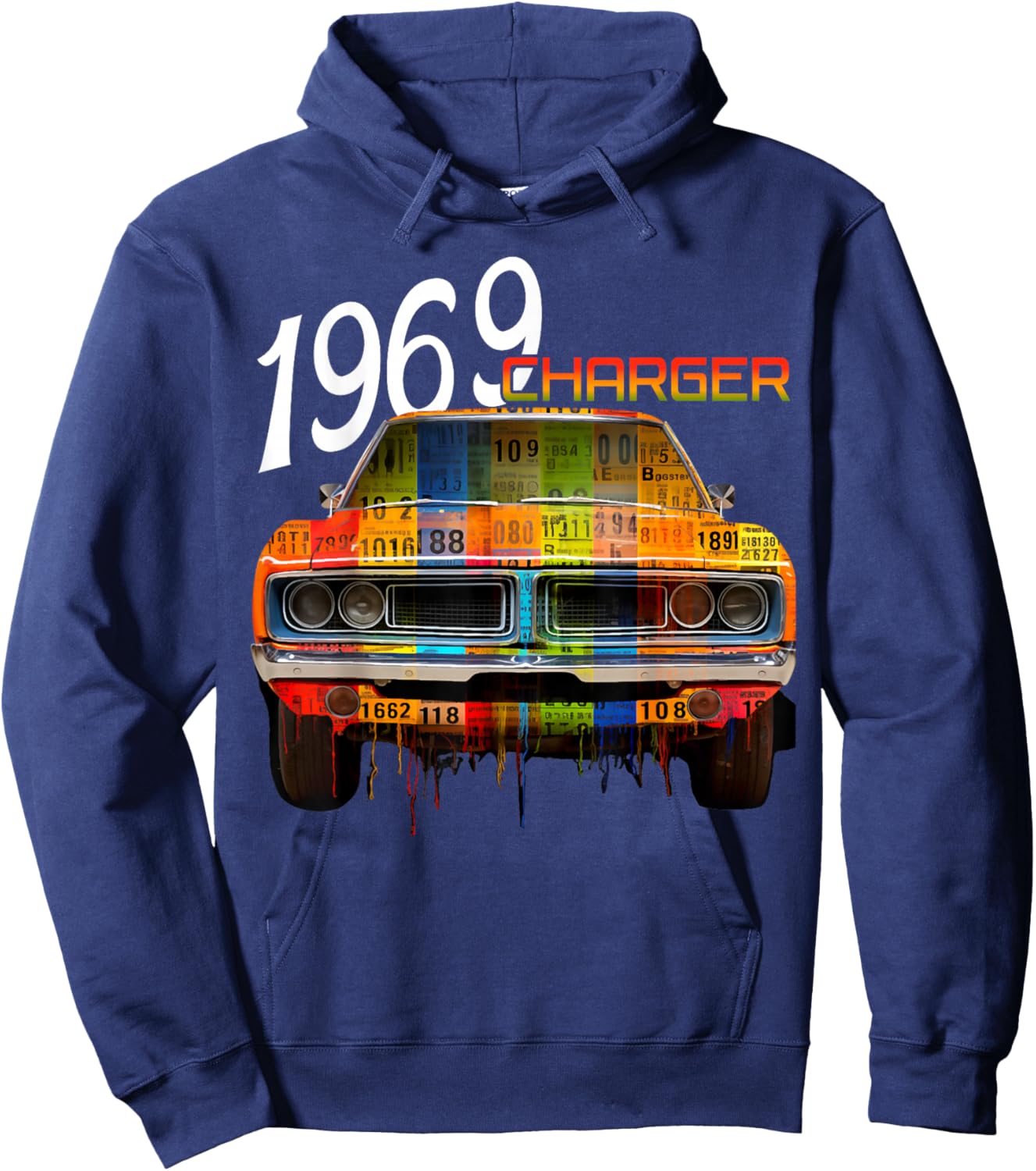 1969 69 Charger Classic Vintage Old Car USA Flag Hoodie - Hoodie | Navy