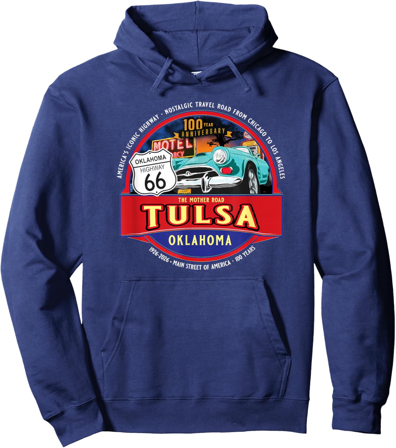 100 Years Tulsa Oklahoma Iconic Highway 66 Souvenir Hoodie - Hoodie | Navy