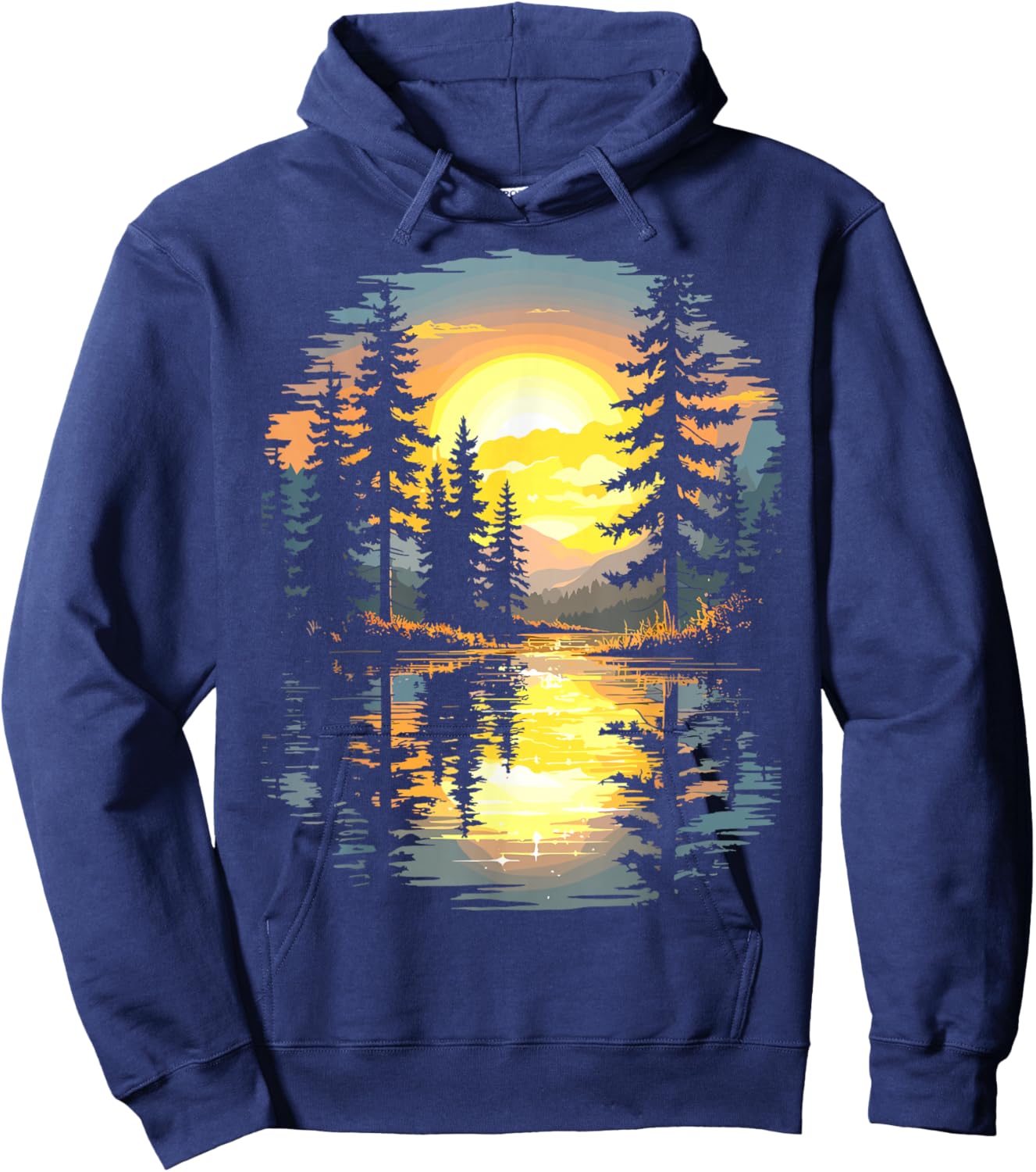 Nature Trees Reflection Sunset Forest Outdoor Wildlife Hoodie - Hoodie | Navy
