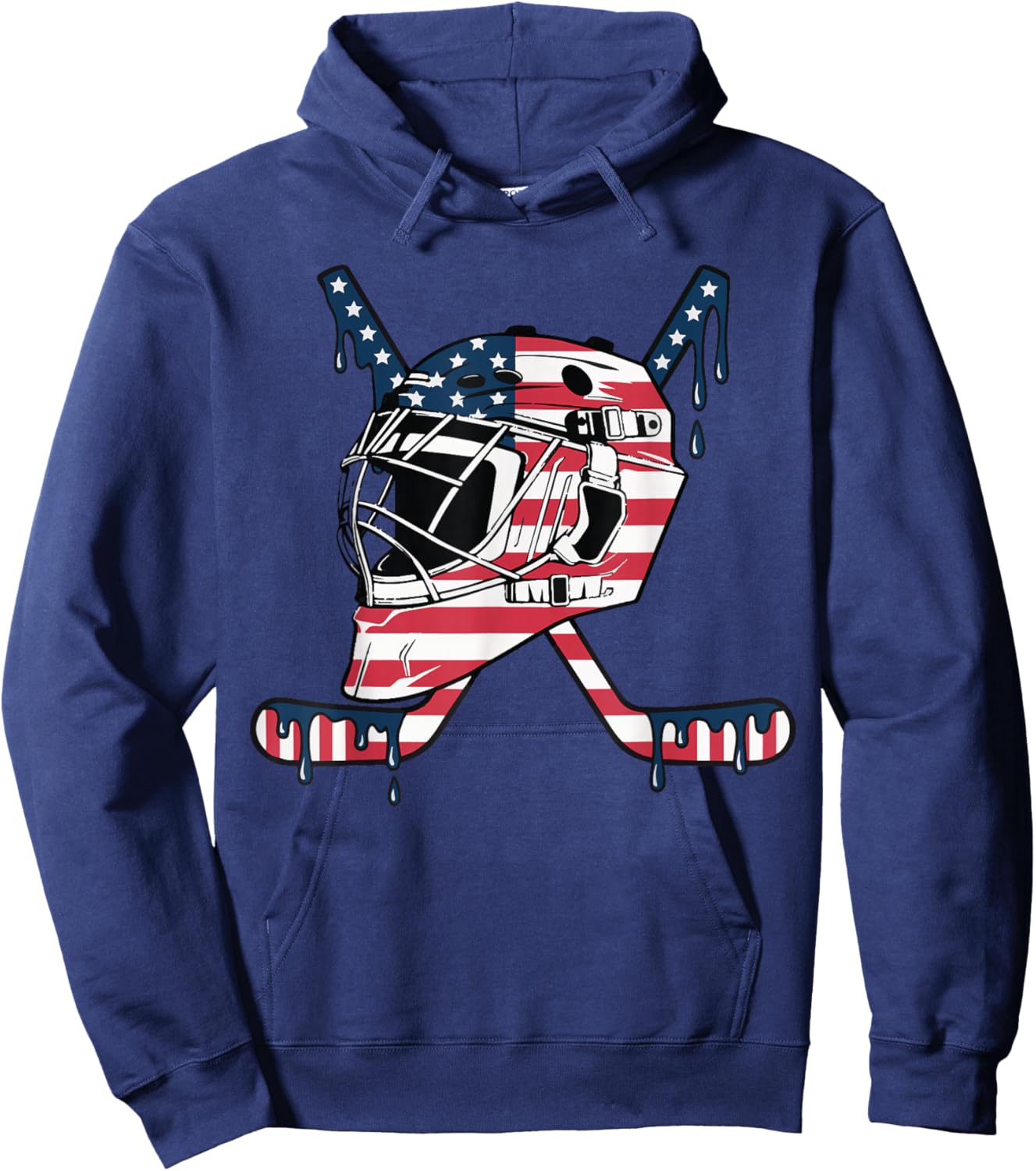 Goalie Helmet Hockey Icecream Drip American Flag Hoodie - Hoodie | Navy