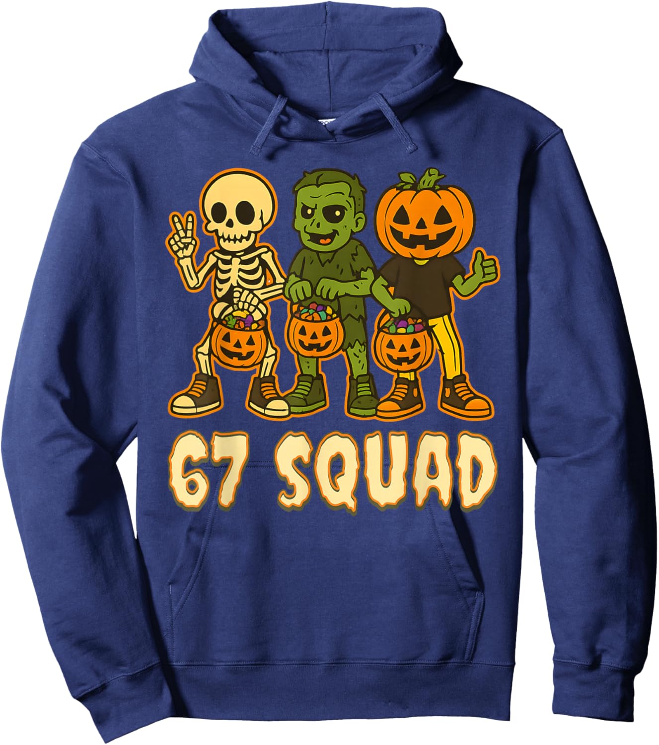 67 Halloween Squad Pumpkin Six Seven Boys Brainrot Meme Kids Hoodie - Hoodie | Navy