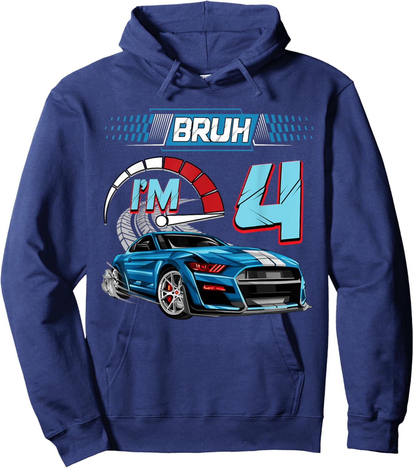 4th Birthday Bruh Racing Car Party Outfit 4 Year Old Boys Hoodie - Hoodie | Navy