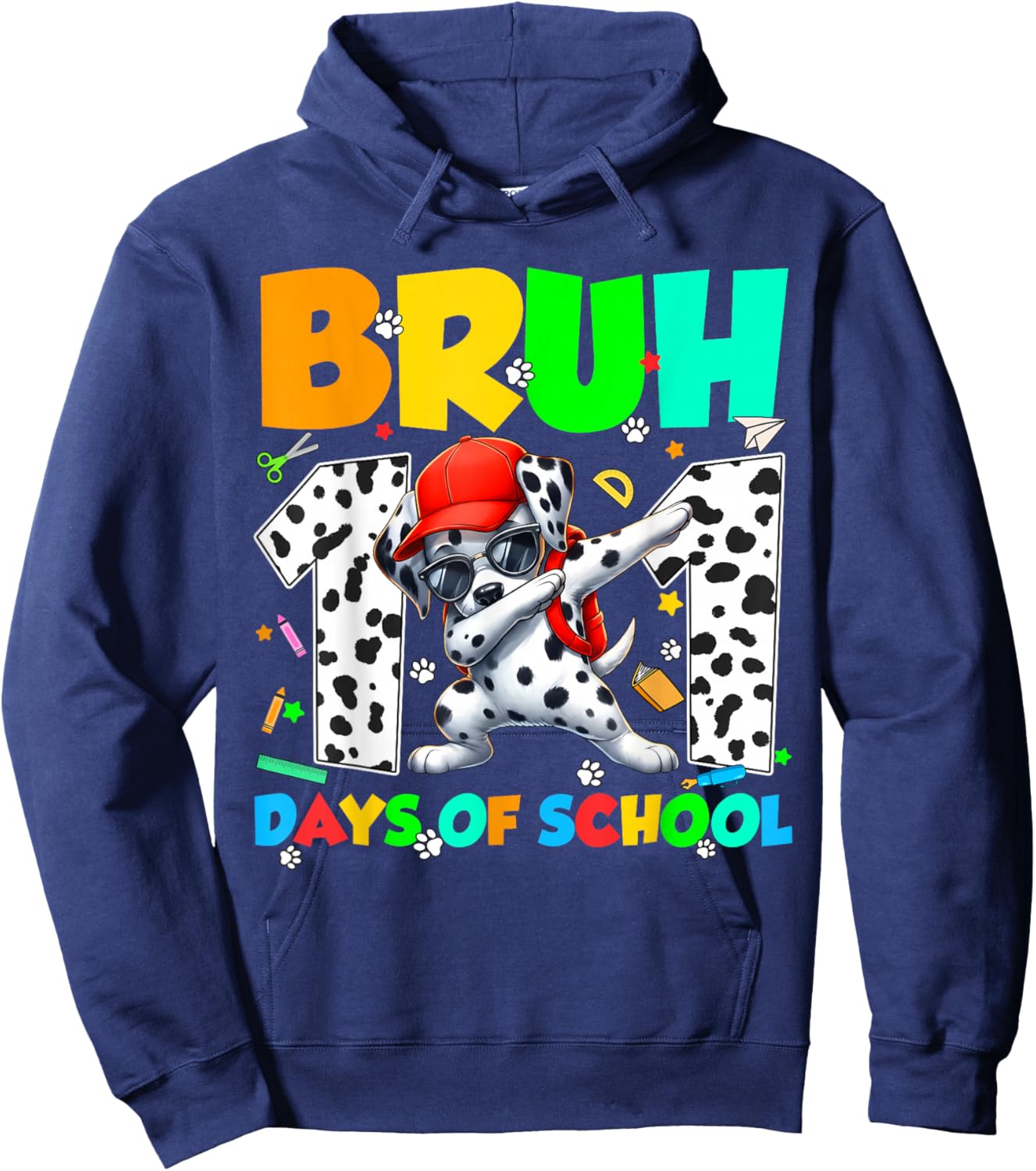 Bruh 101 Days Dabbing Dog 100th Day of School Teacher Kid Hoodie - Hoodie | Navy