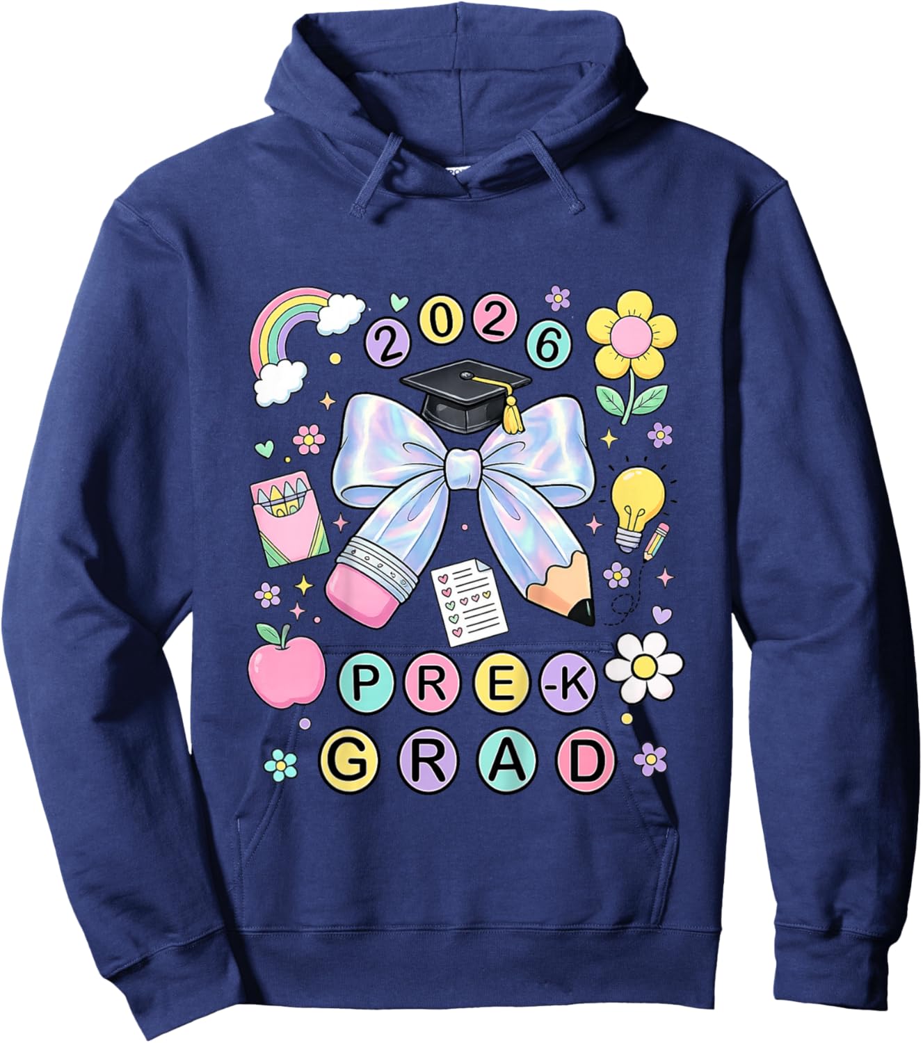 Cute Pre-K Graduation 2026 Prek Grad Coquette Bow Pencil Hoodie - Hoodie | Navy