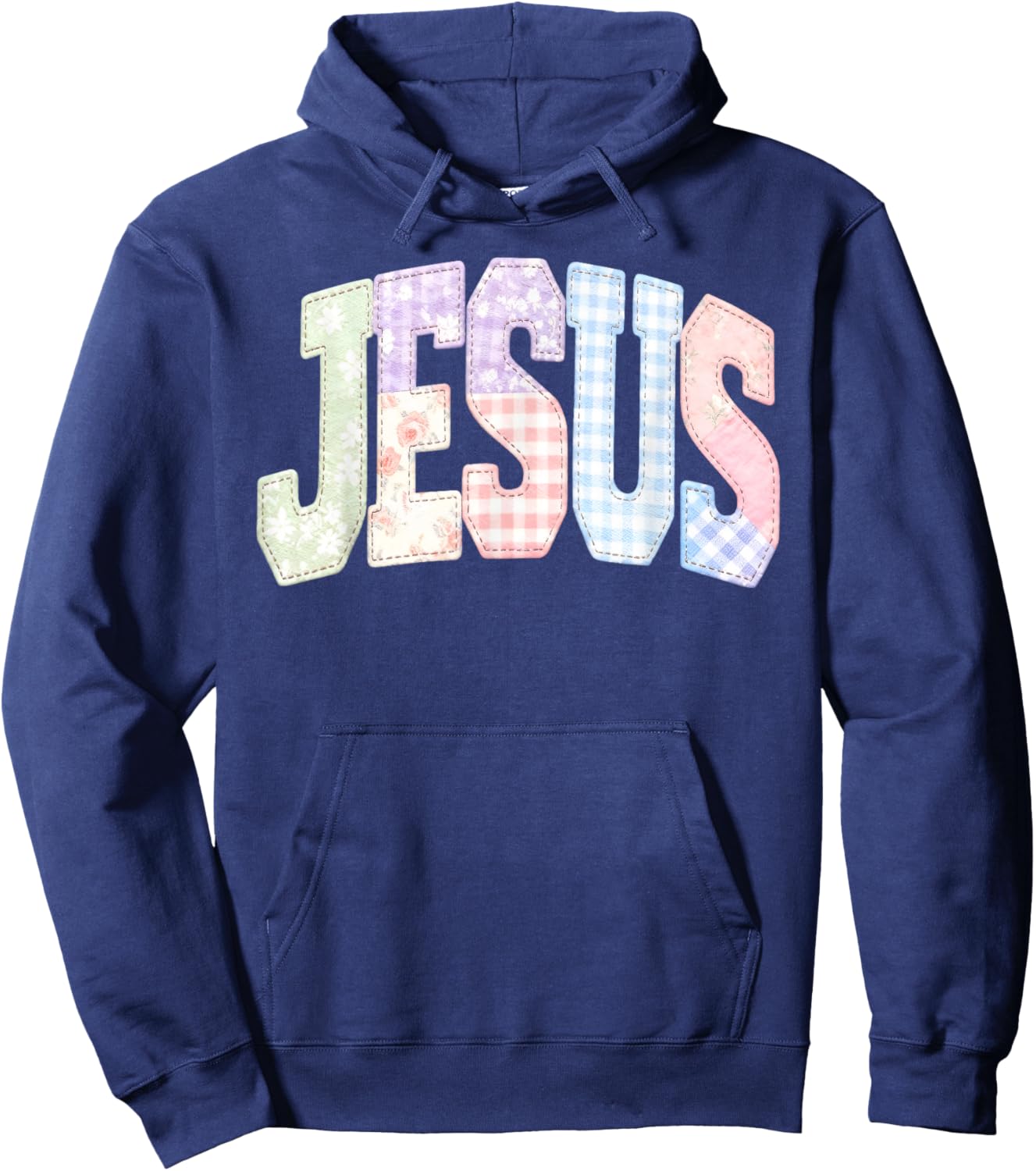 Amen Jesus Patchwork Christian Quote Faith Bible Verse Retro Hoodie - Hoodie | Navy