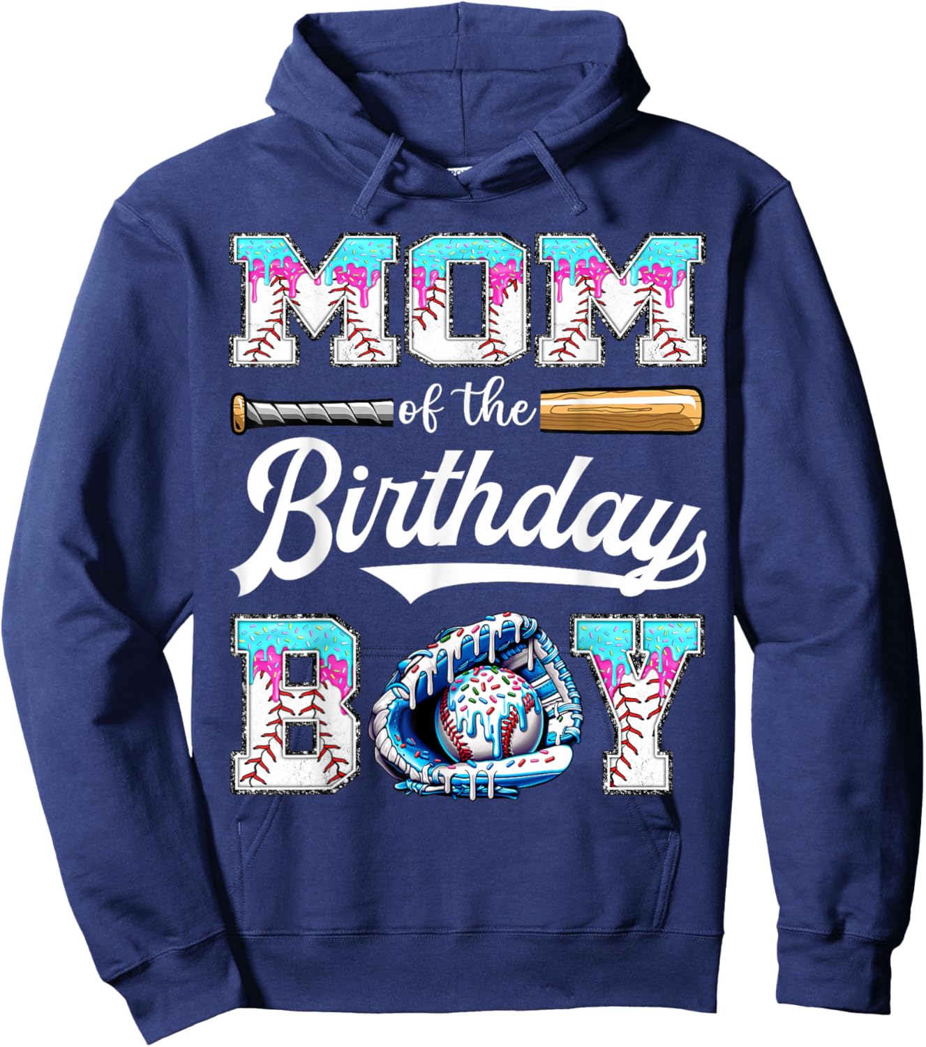 Mom of The Birthday Boy Baseball Ice Cream Drip Matching Hoodie - Hoodie | Navy