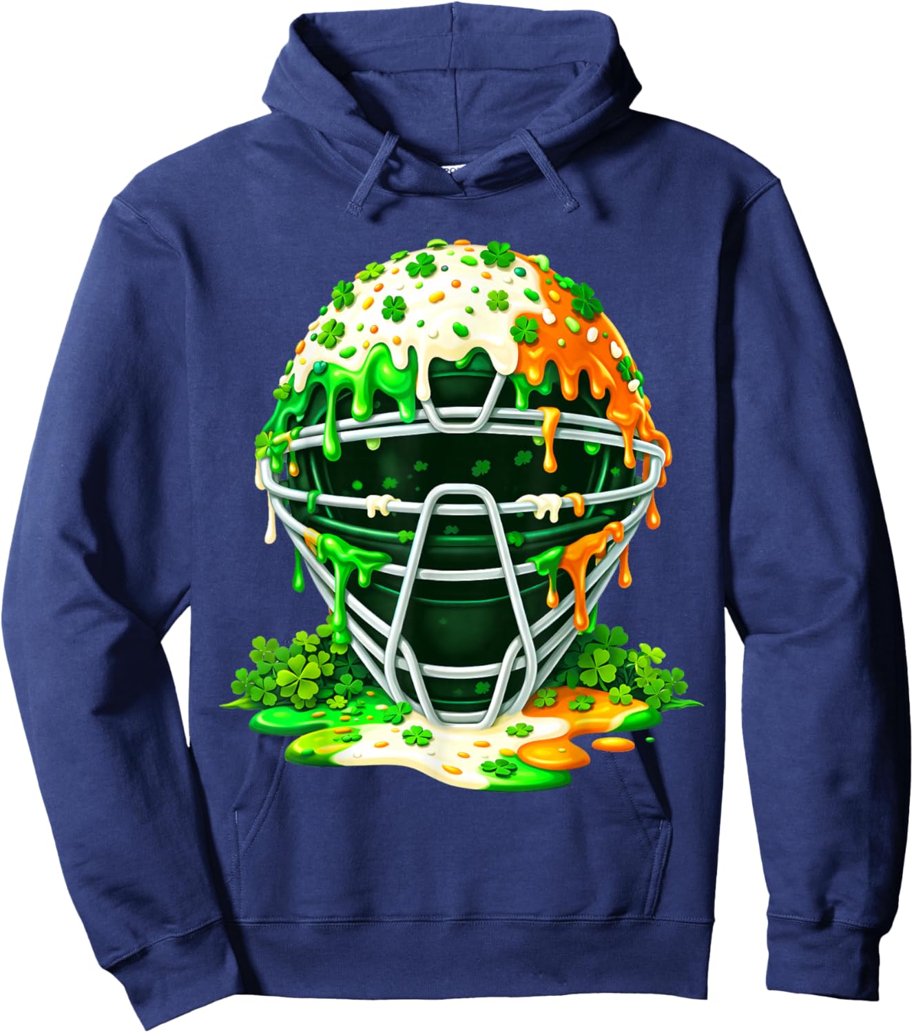 St Patricks Day Baseball Catcher Mask Drip Ice Cream Clover Hoodie - Hoodie | Navy