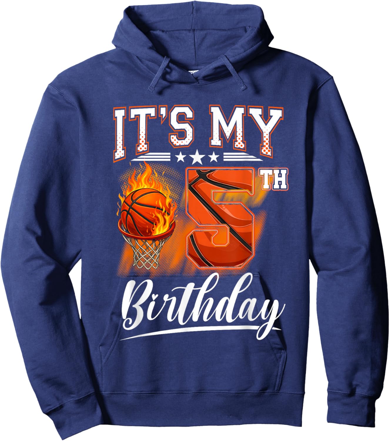 It's My 5th Birthday Basketball Theme 5 Years Old Birthday Hoodie - Hoodie | Navy