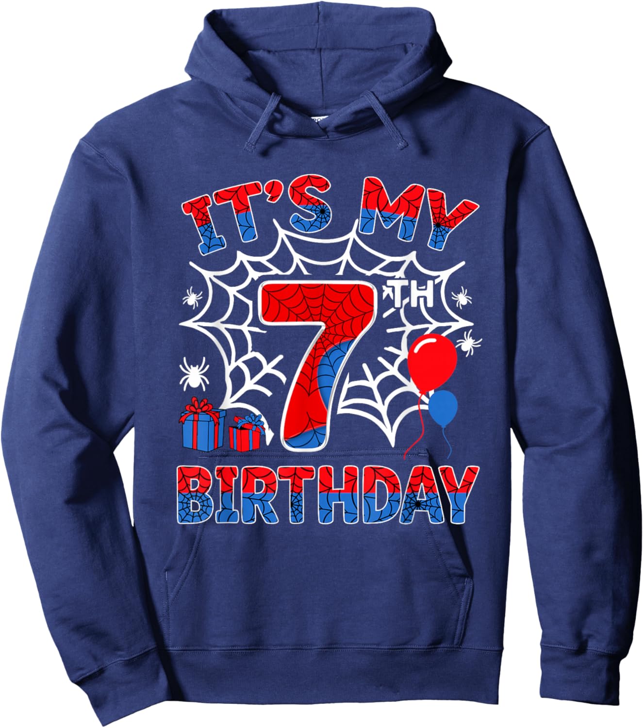 Its My 7th Birthday Boy 7 Year Old Spider Web Birthday Party Hoodie - Hoodie | Navy