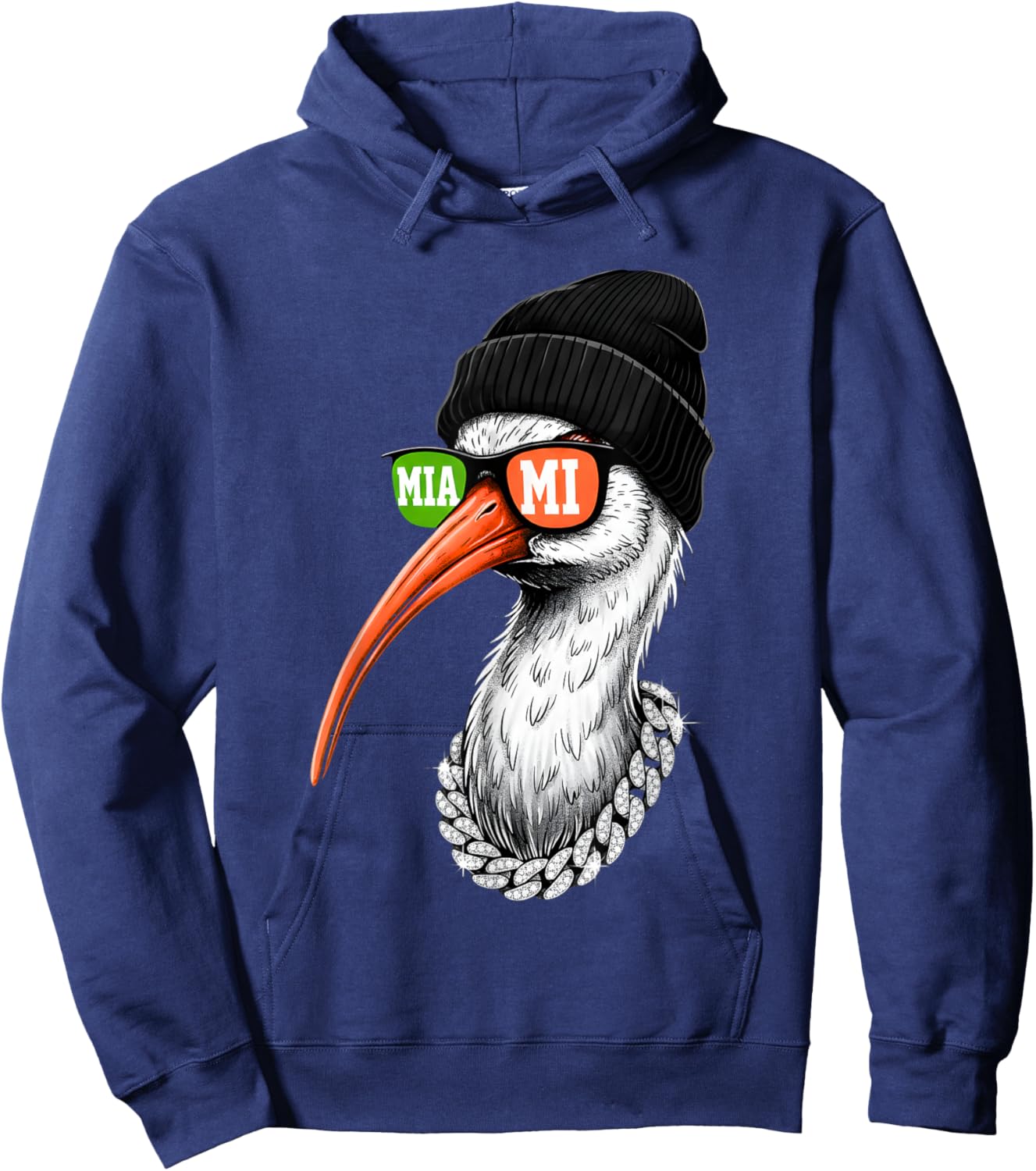 Miami Ibis Beanie, Bling Split-Lens Sunglasses Hoodie - Hoodie | Navy