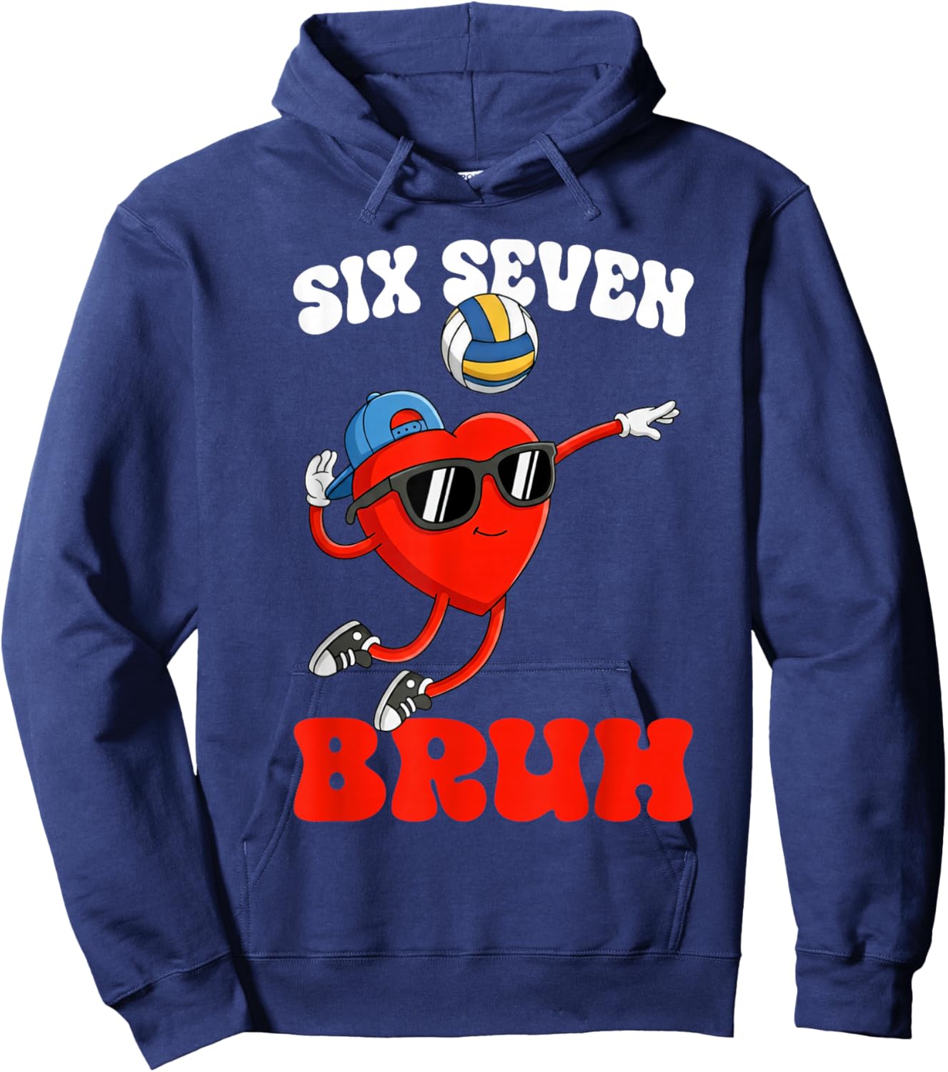 Volleyball 67 Six Seven Bruh Meme Heart Funny Valentine Gift Hoodie - Hoodie | Navy