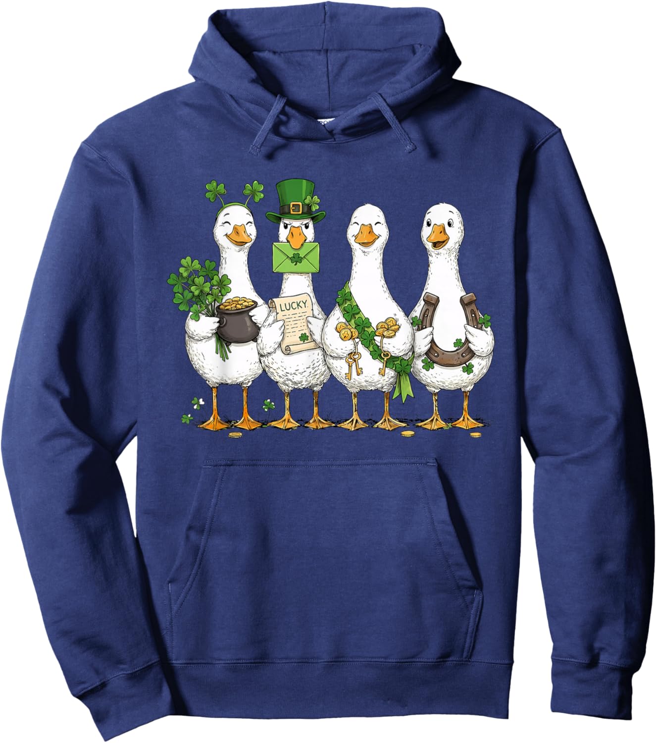 St Patrick's Day Goose Lucky Shamrock Silly Saint Patrick's Hoodie - Hoodie | Navy